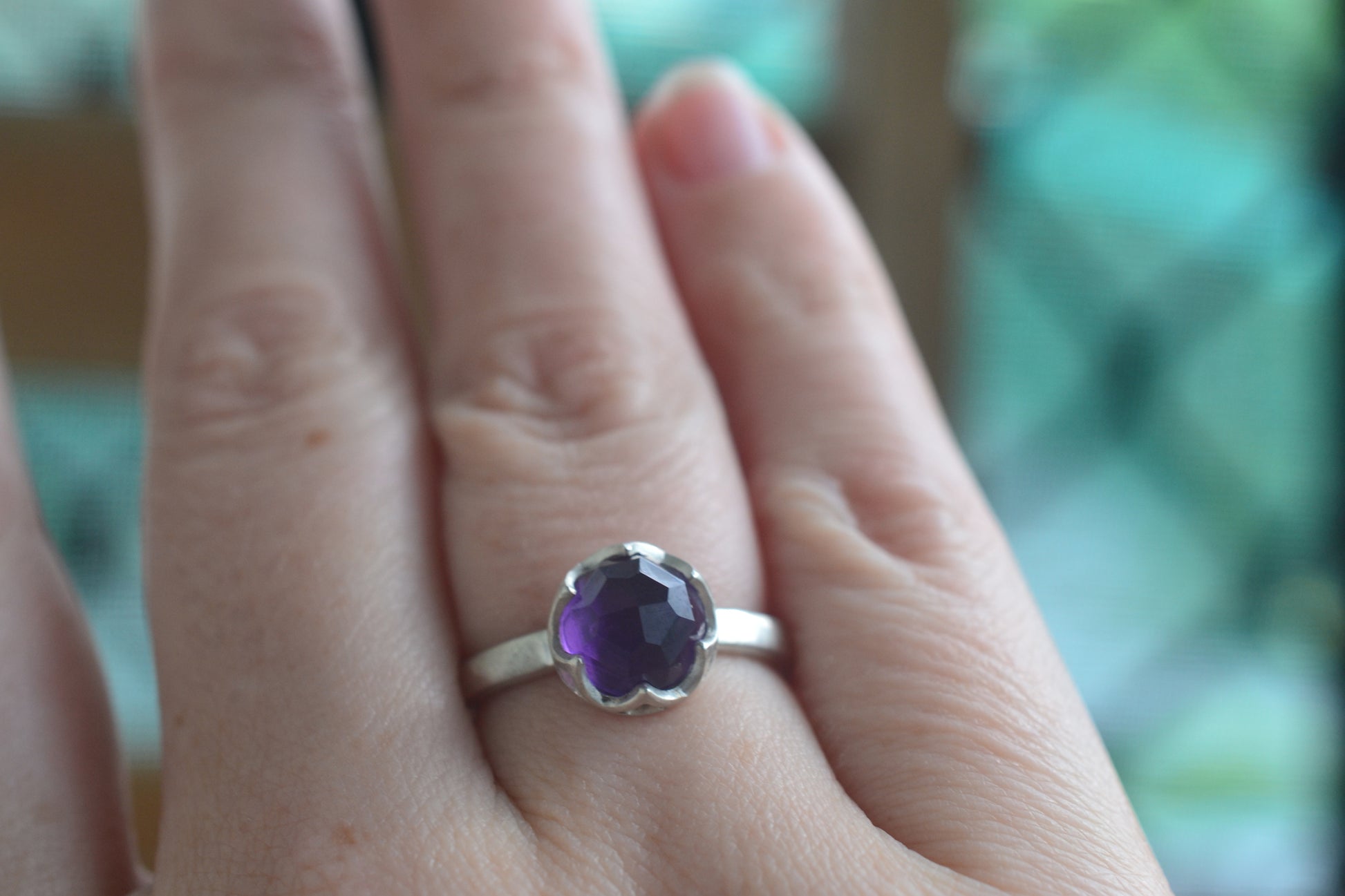 Bezel Set Amethyst Cabochon Engagement Ring