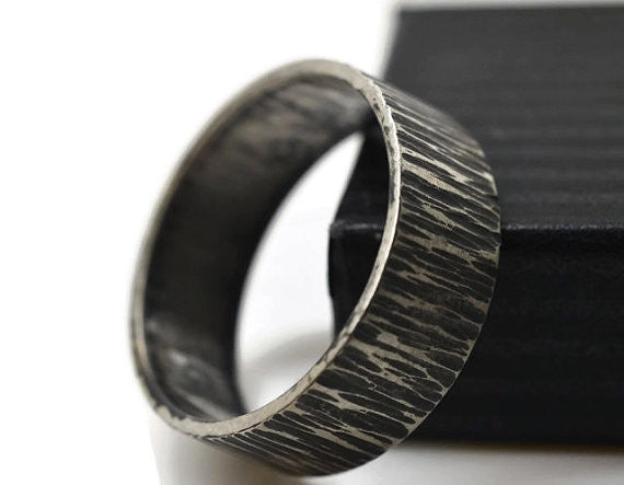 Oxidized Silver Birch Bark Band