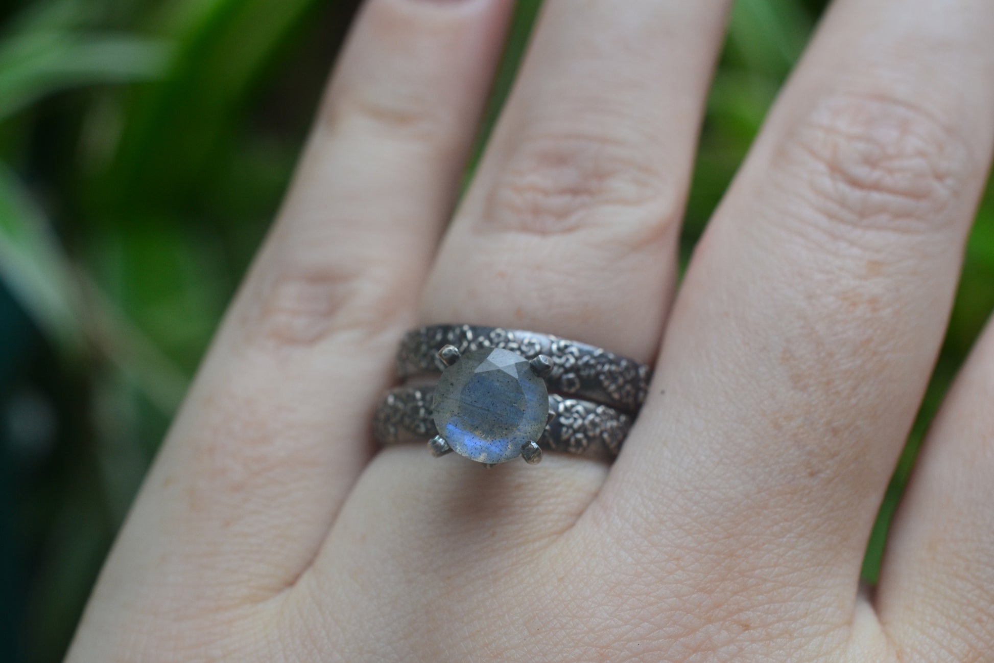 gothic 925 silver wedding set with labradorite stone