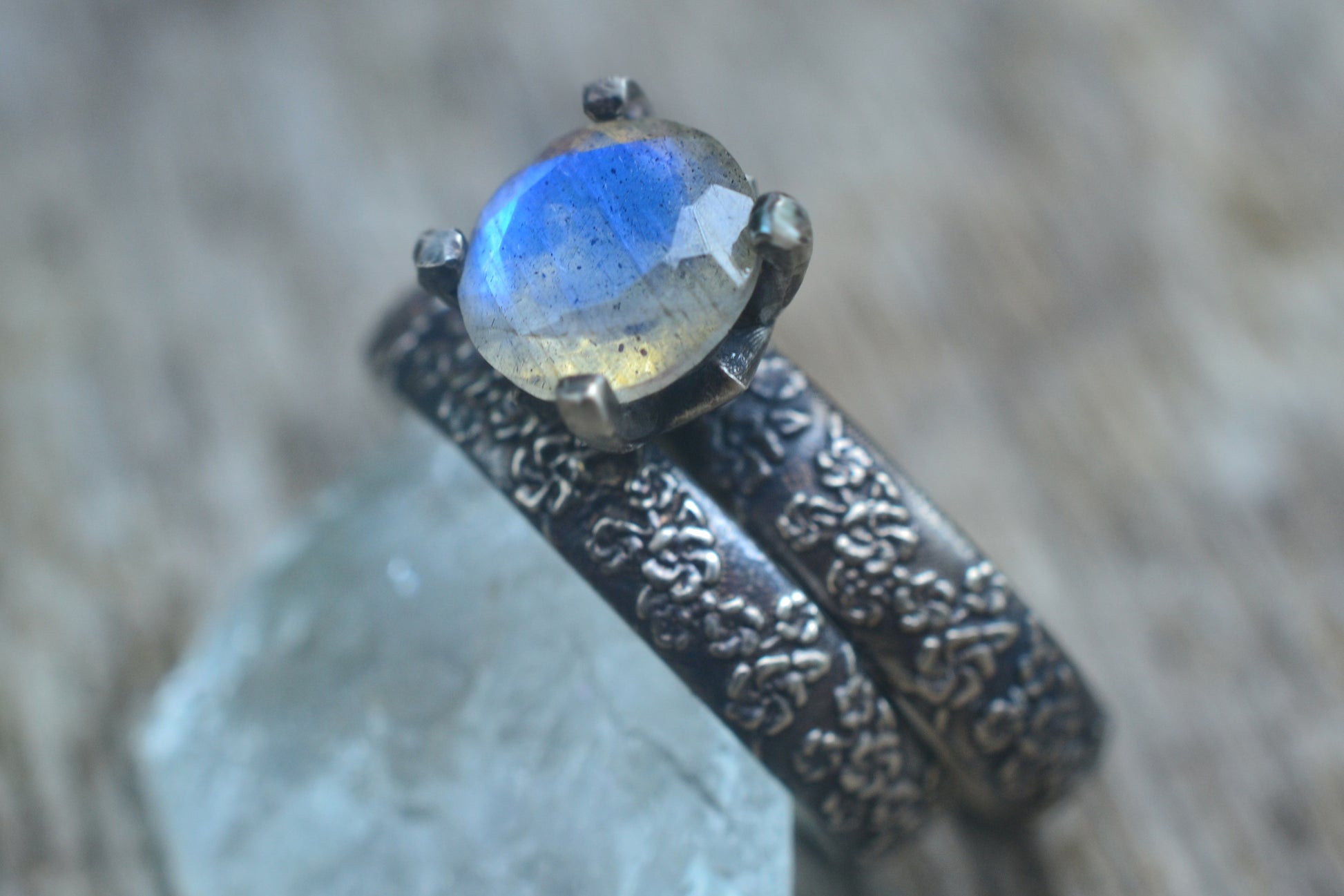 gothic labradorite wedding set with flower design