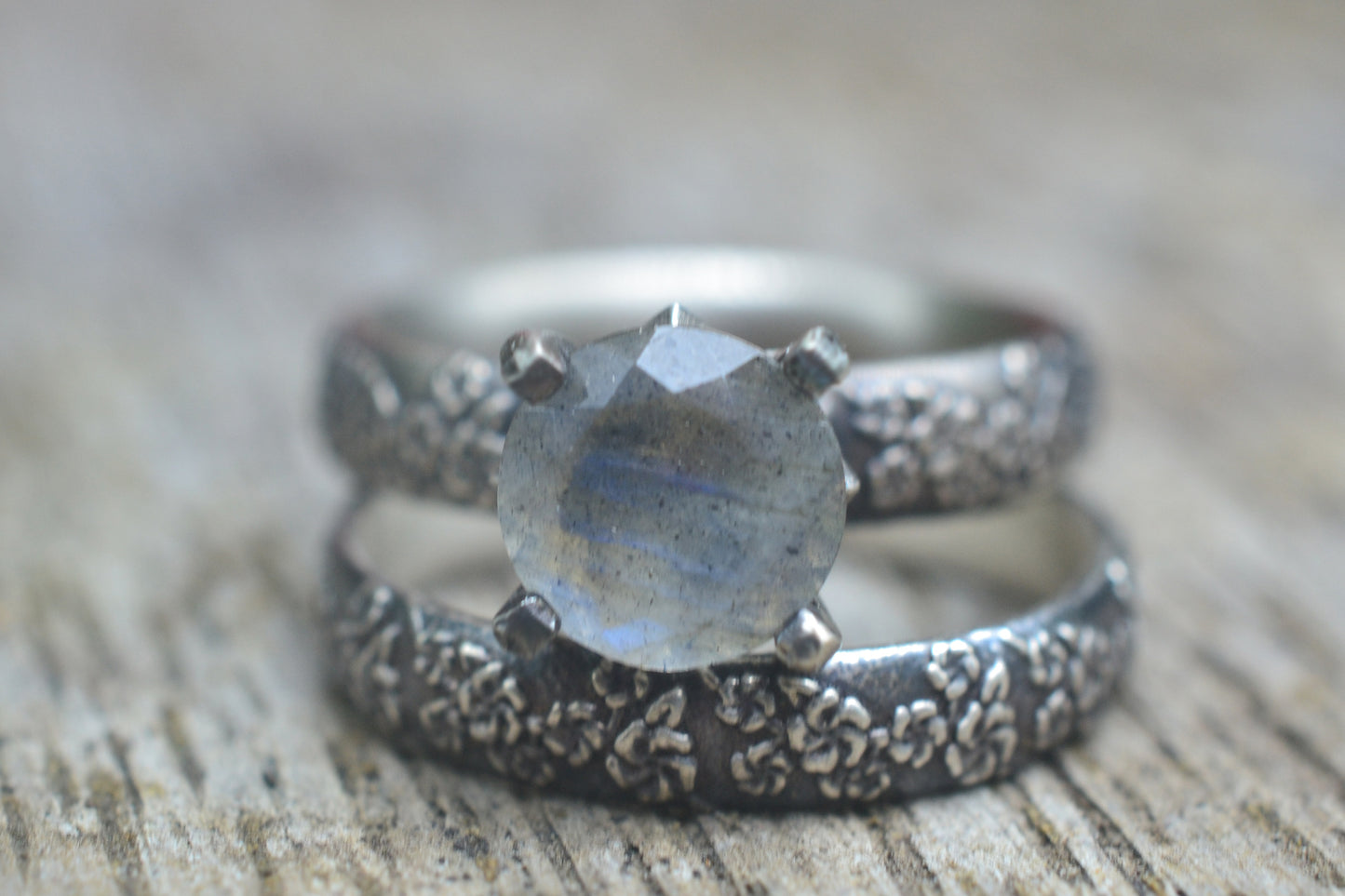 8mm faceted labradorite engagement ring set