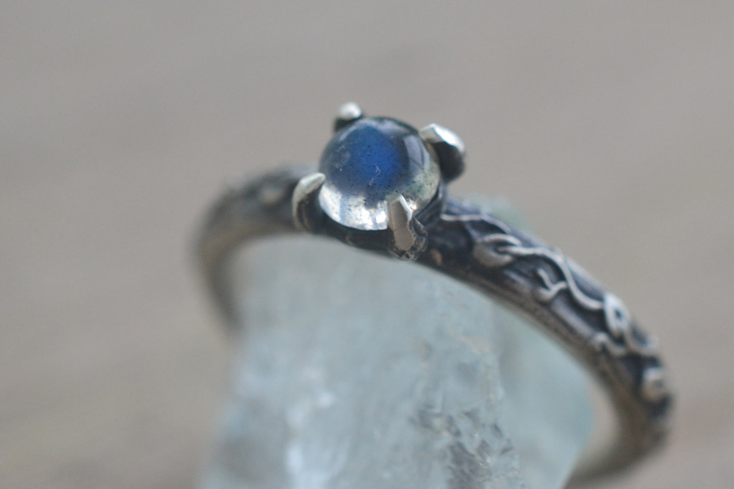 art nouveau inspired labradorite engagement ring