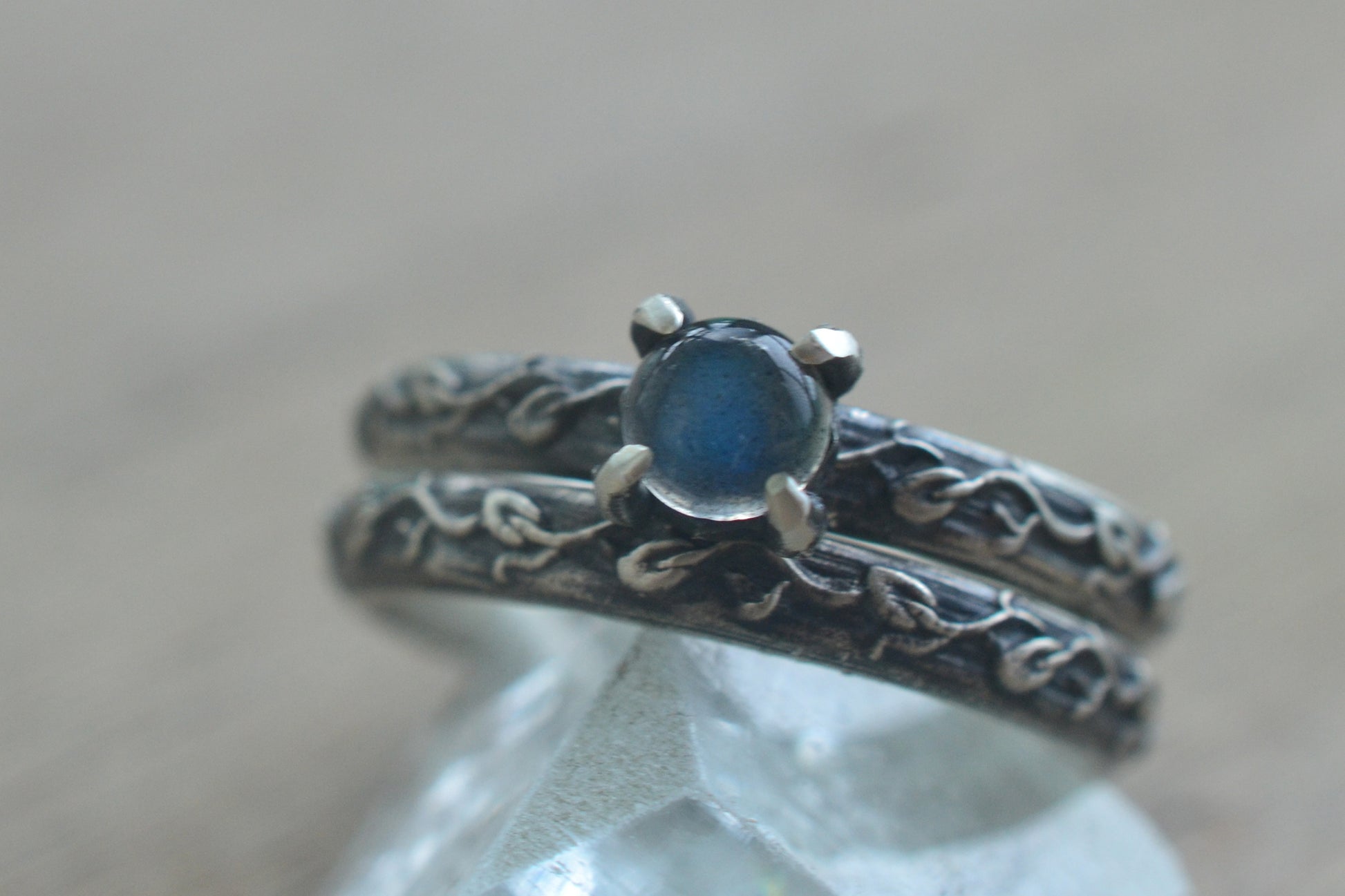prong set labradorite bridal set in oxidised silver