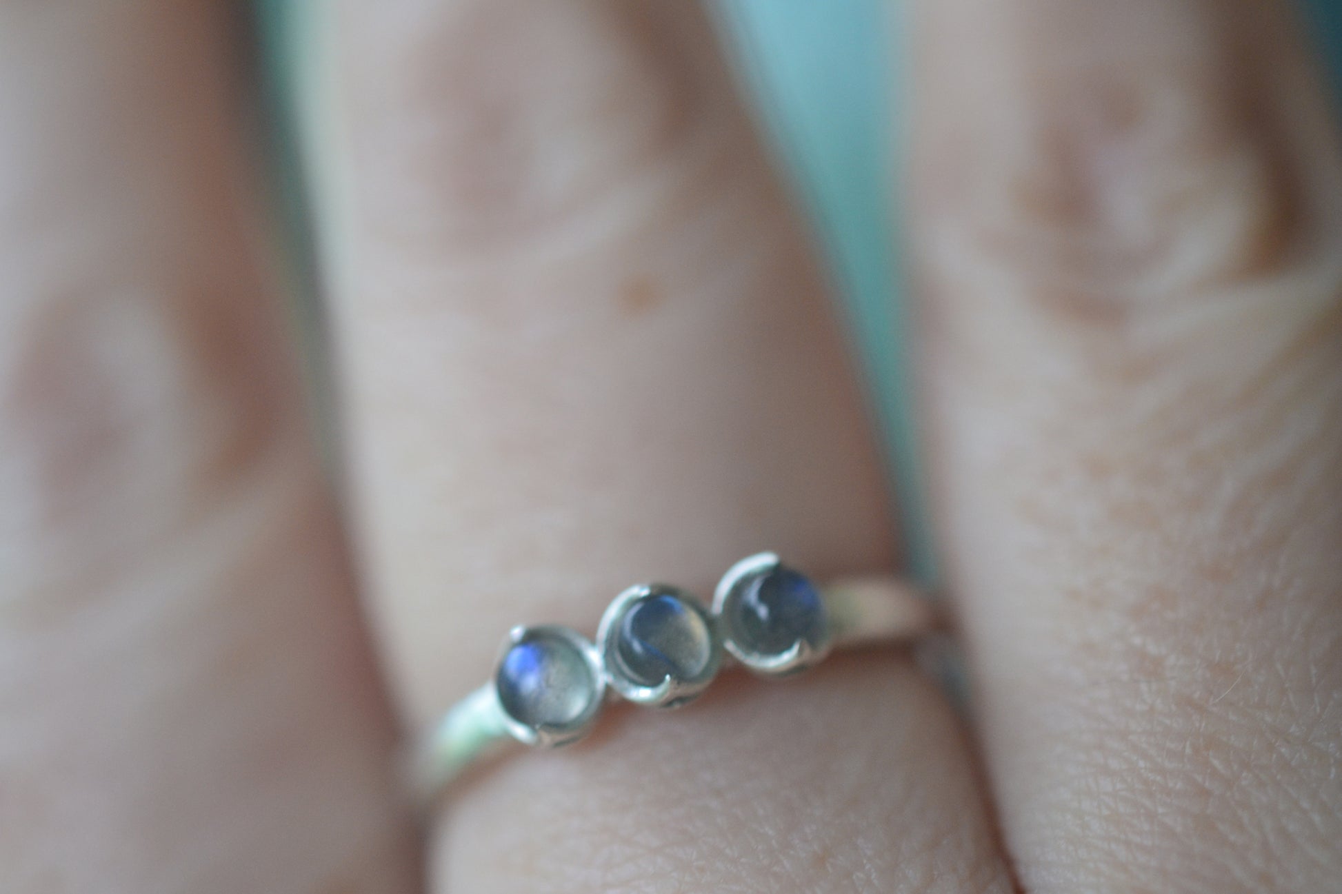 Simple Labradorite Trio Ring in Sterling Silver