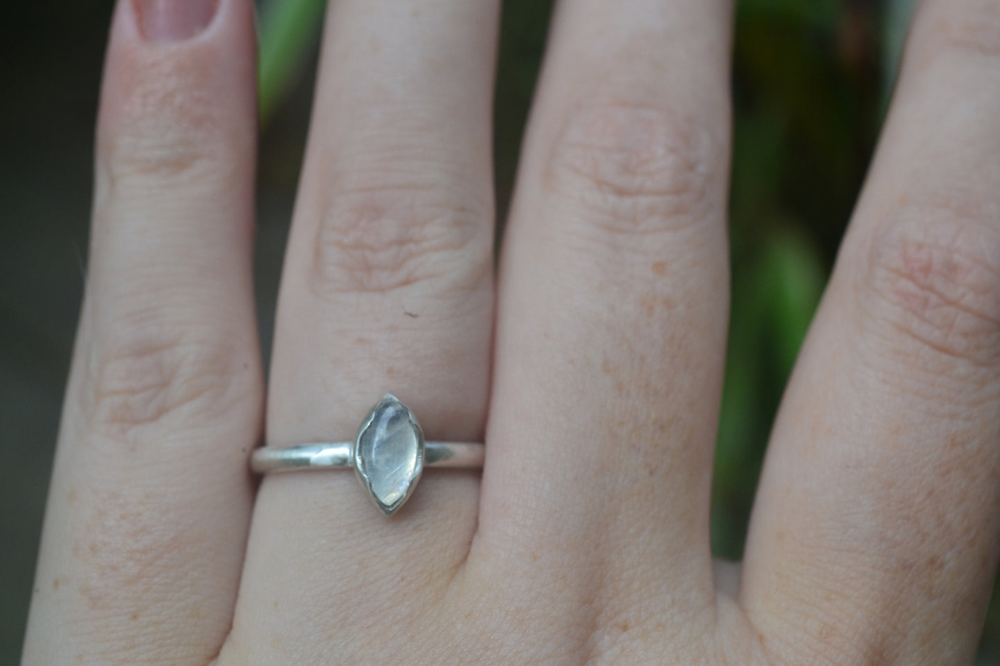 Simple Rainbow Moonstone Statement Ring