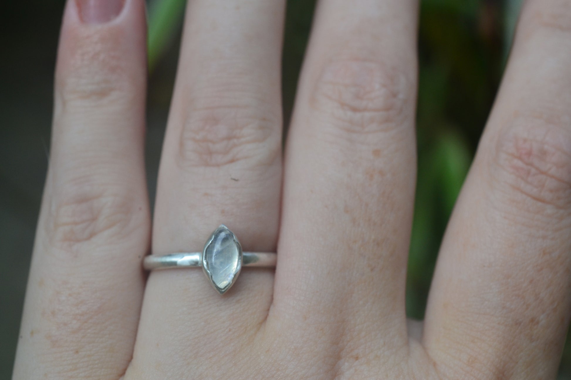 Simple Rainbow Moonstone Statement Ring