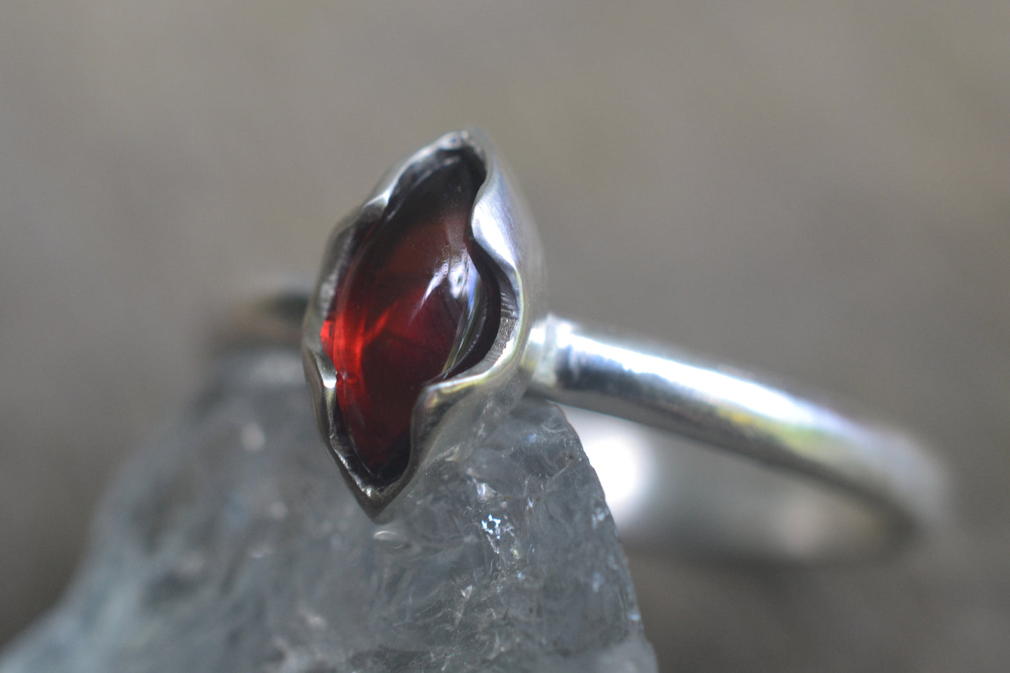 Bezel Set Red Garnet Gemstone Ring in Silver
