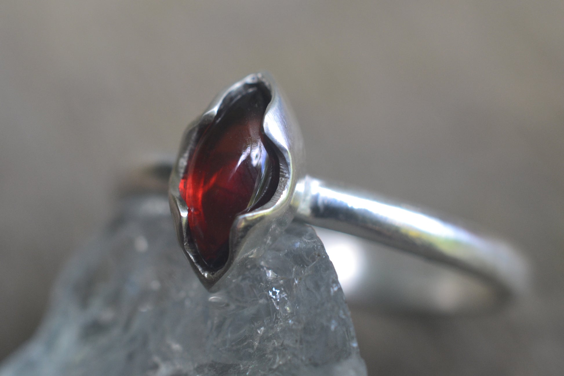 Bezel Set Red Garnet Gemstone Ring in Silver