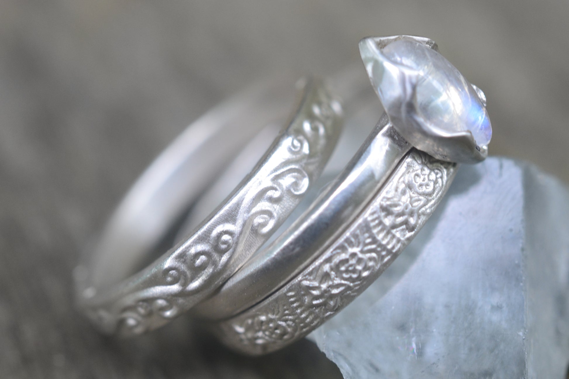 Rainbow Moonstone Crystal Stacker Ring Set