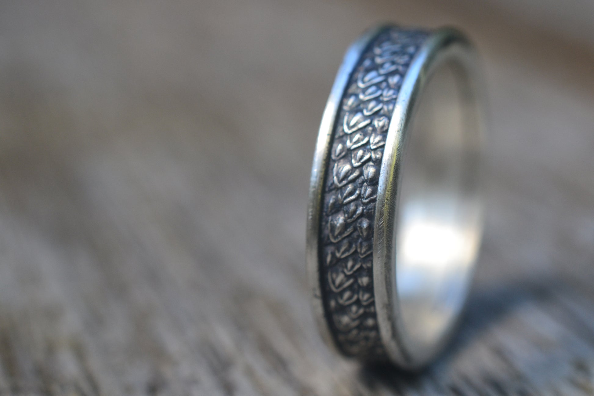 Oxidised Silver Dragon Scale Wedding Band