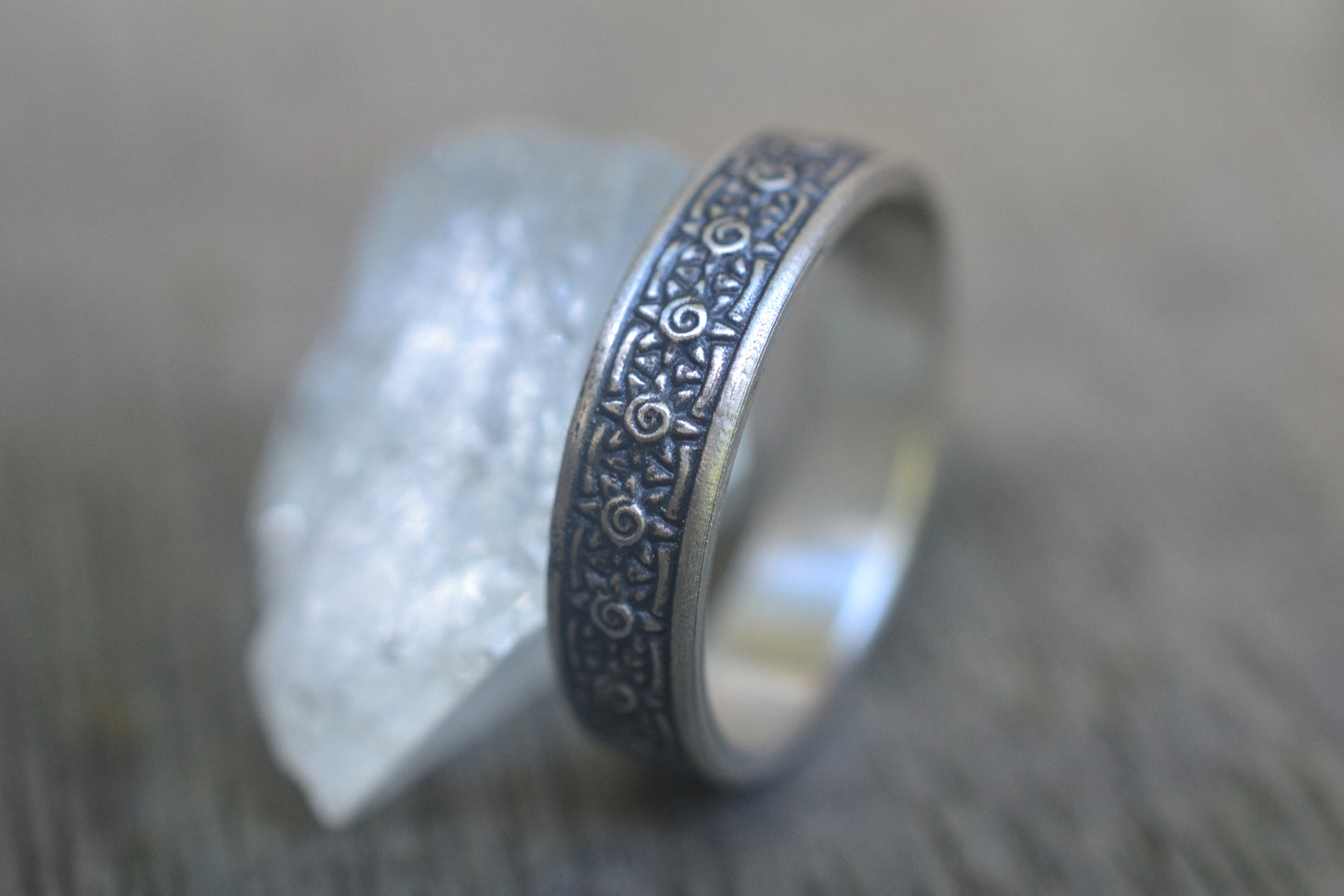 Mens Oxidised Silver Sun Wedding Band
