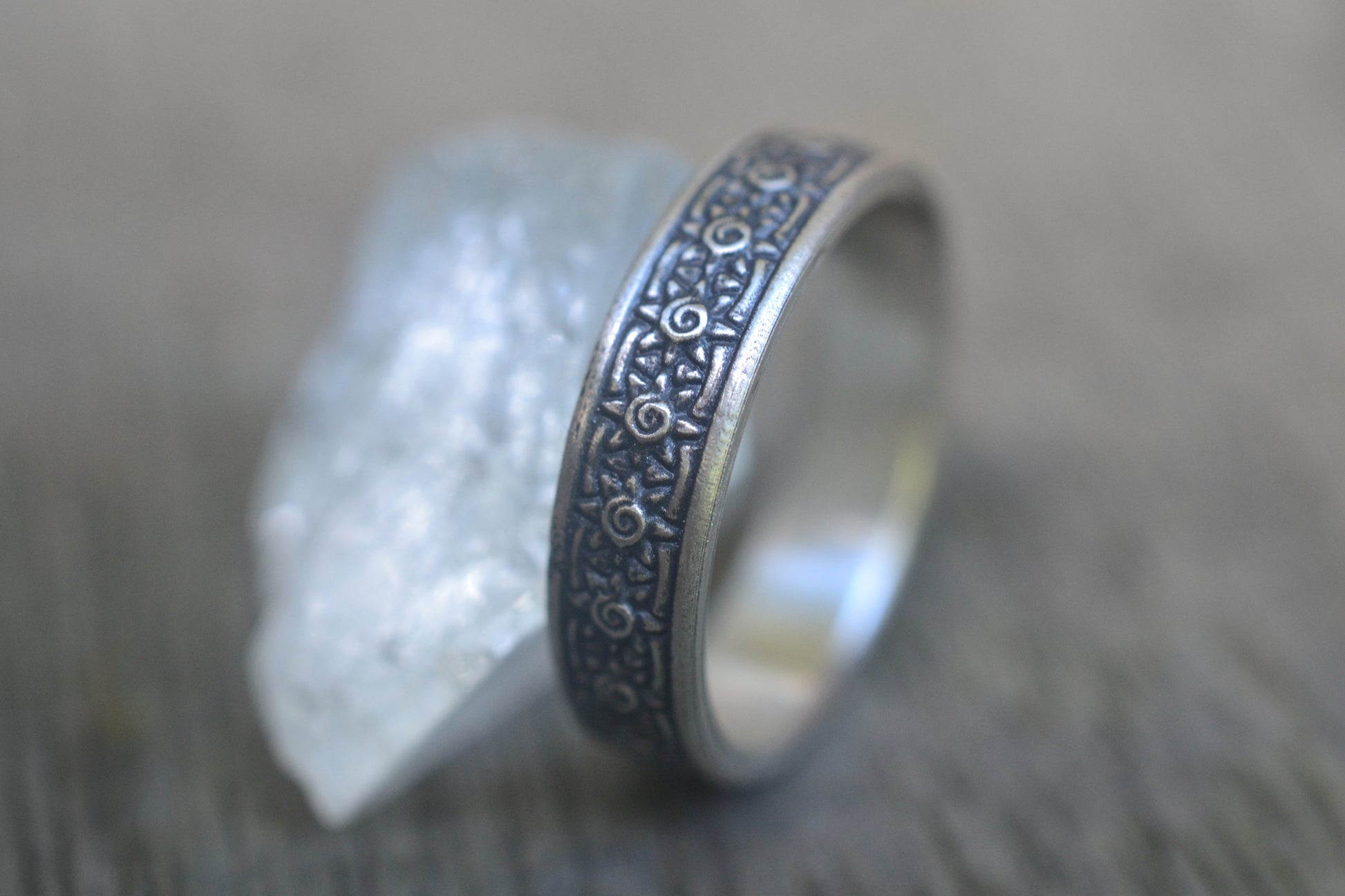 Mens Oxidised Silver Sun Wedding Band