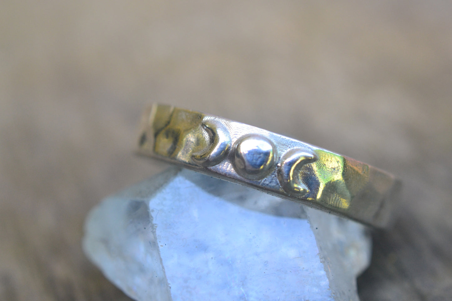 Sterling Silver Moon Phase Ring With Hammered Finish