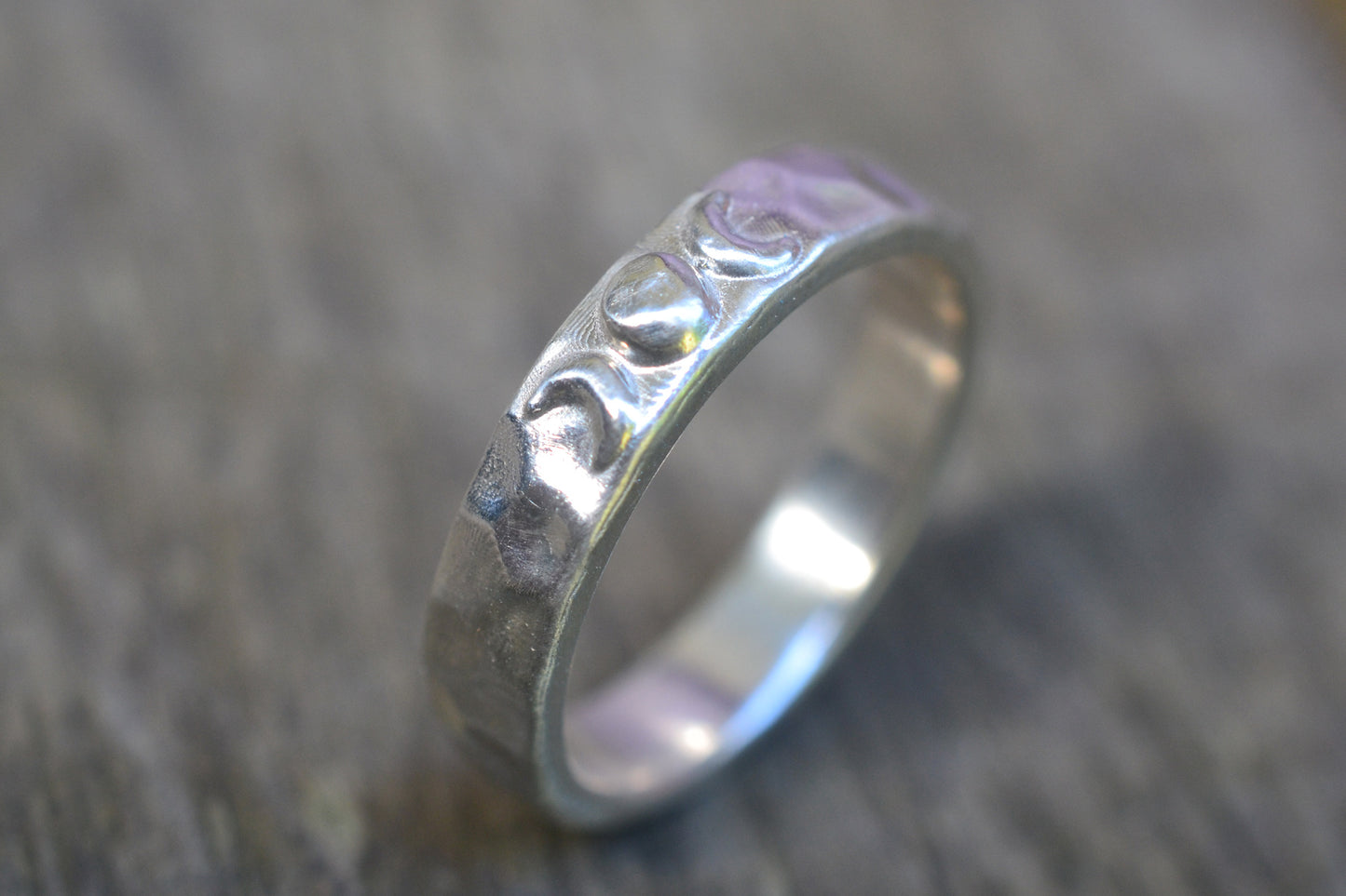 Silver Moon Wedding Band With Hammered Finish