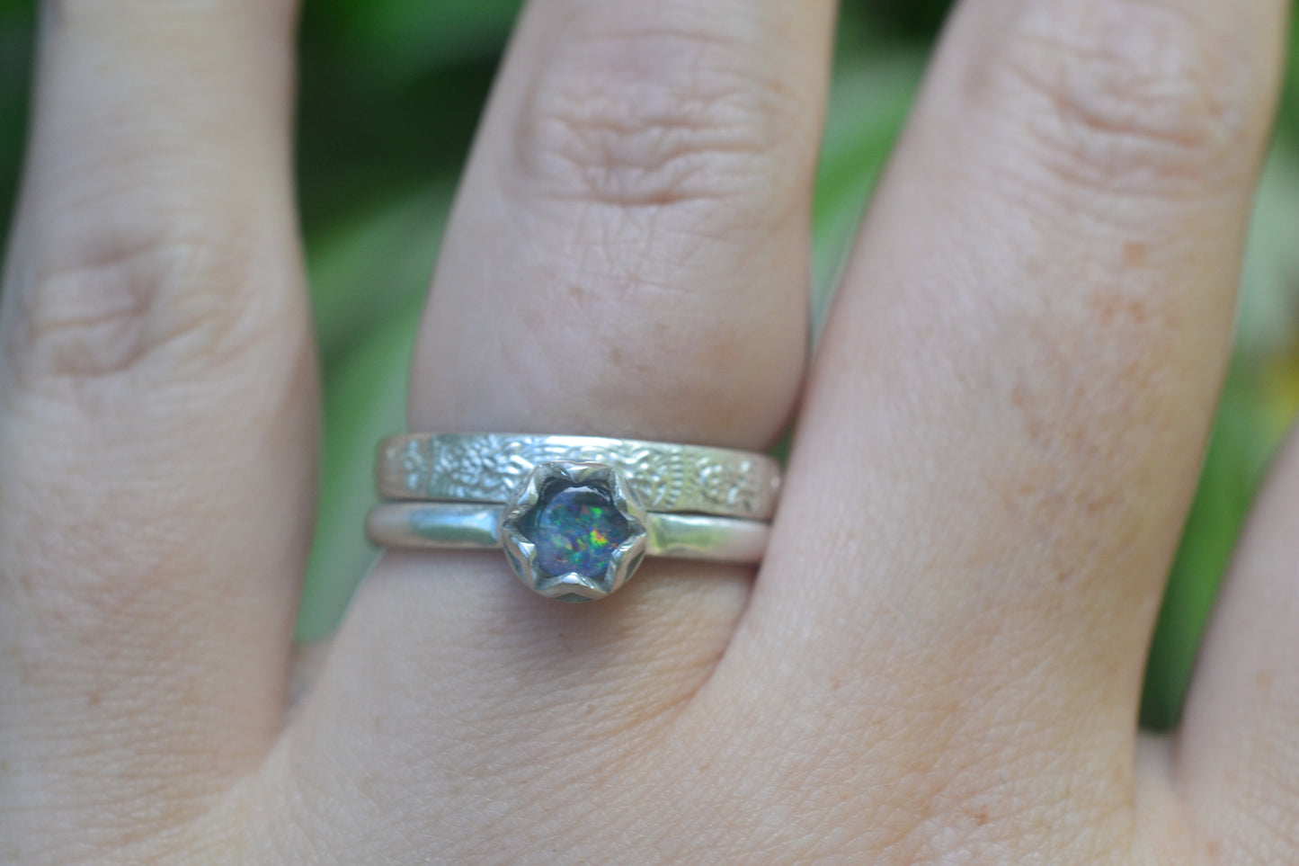 Sterling Silver Stackable Rings With Opal