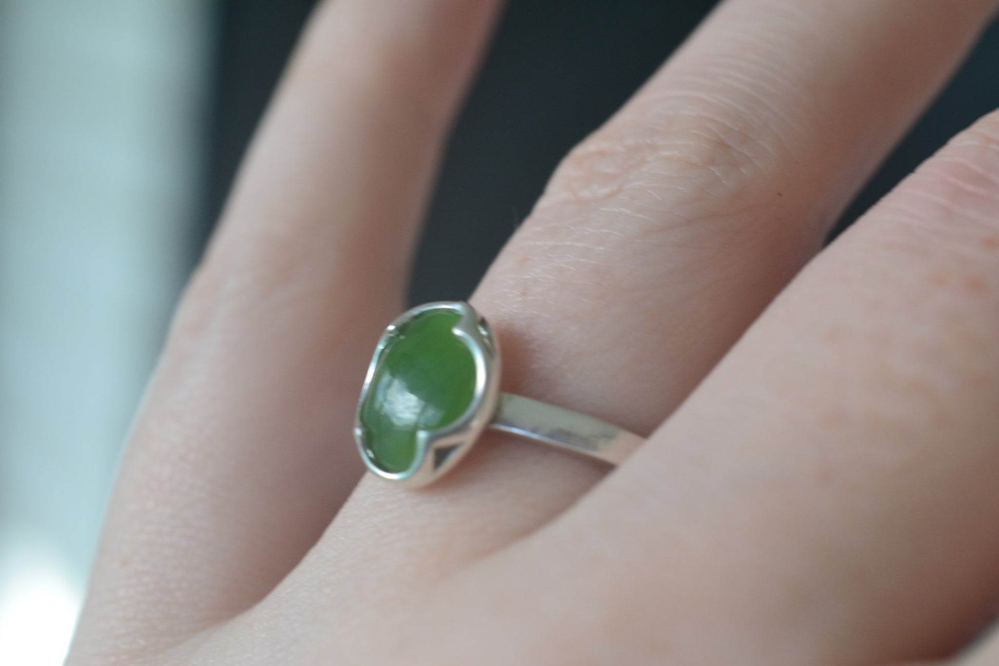 10x8mm Oval Jade Cabochon Ring in Silver