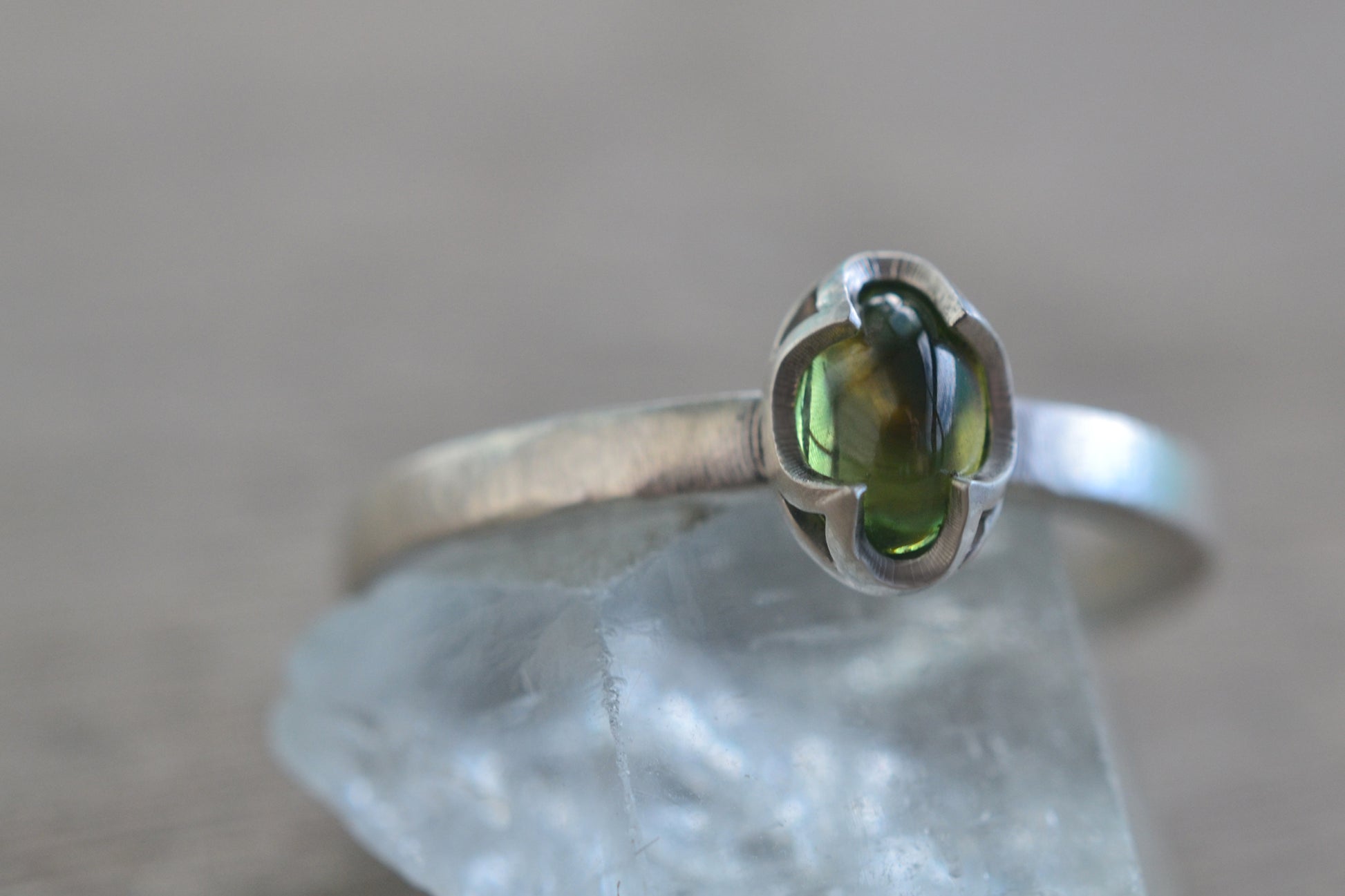 Bezel Set Peridot Crystal Ring in Sterling Silver