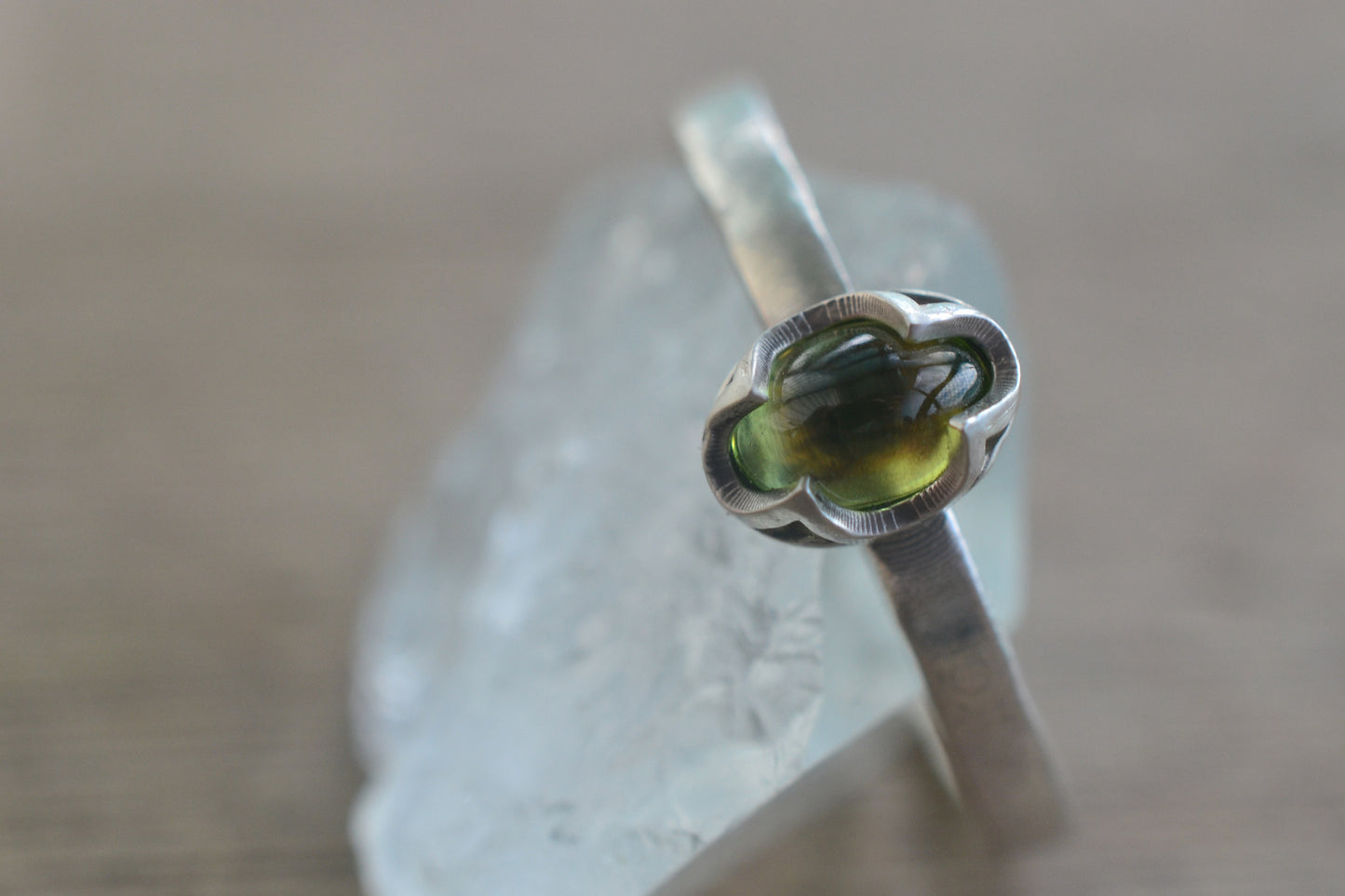 Natural Peridot Gemstone Ring in Silver