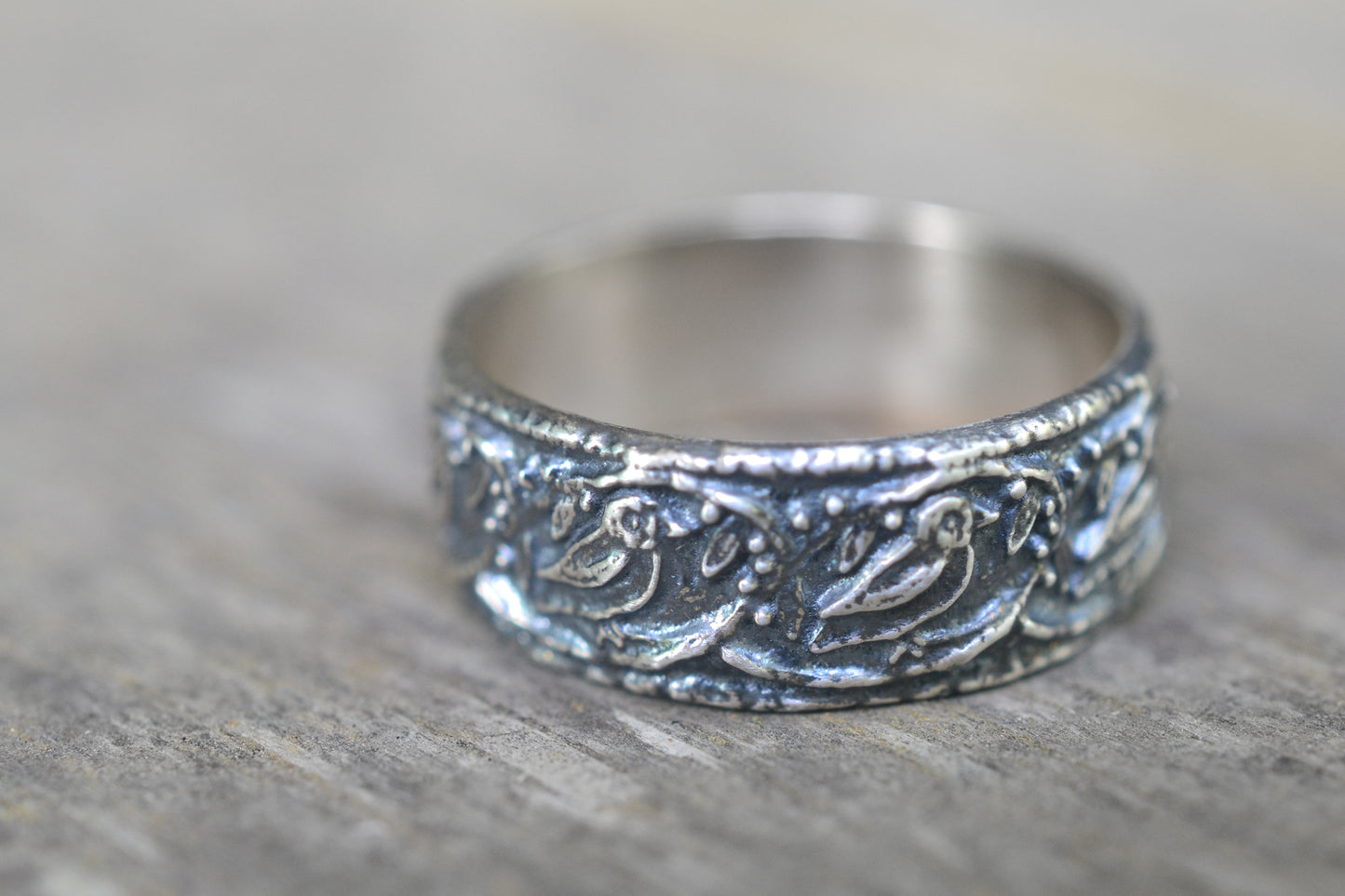 Oxidised Sterling Silver Bird Wedding Band