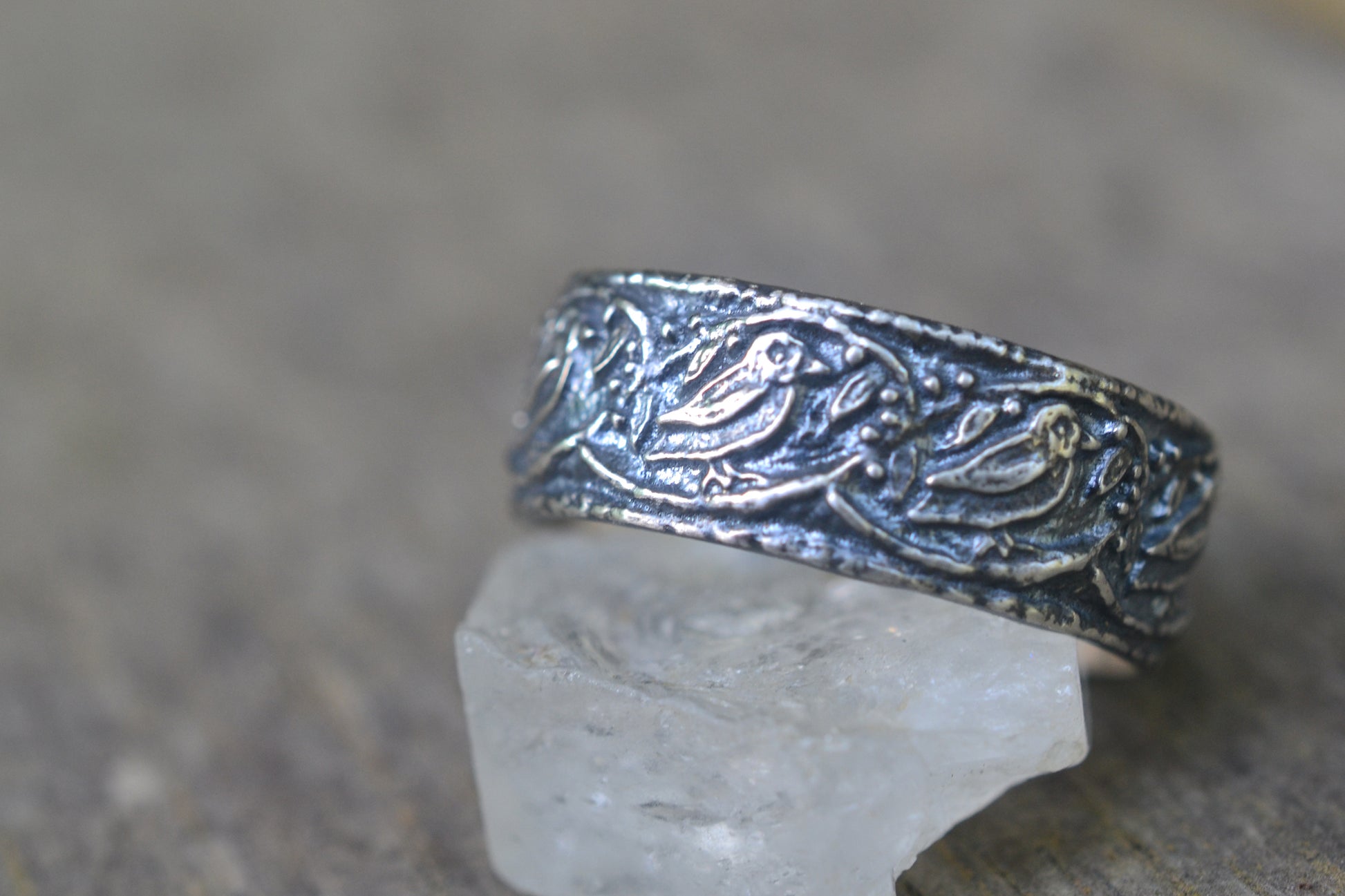 Art Nouveau Style Bird Wedding Band