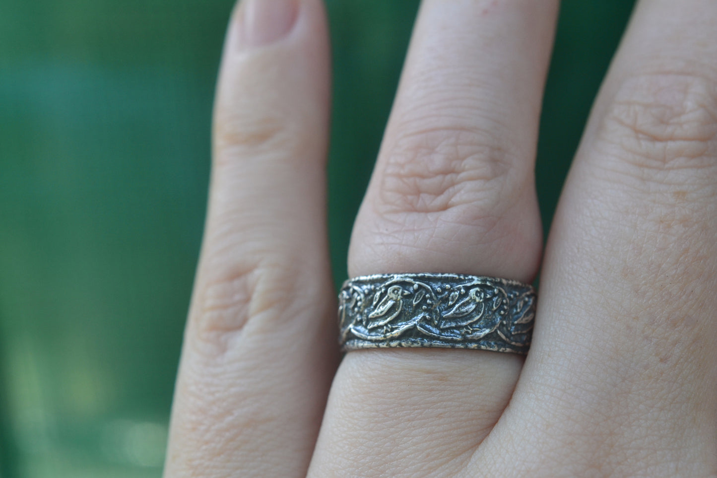Australian Birds Wedding Band in Silver