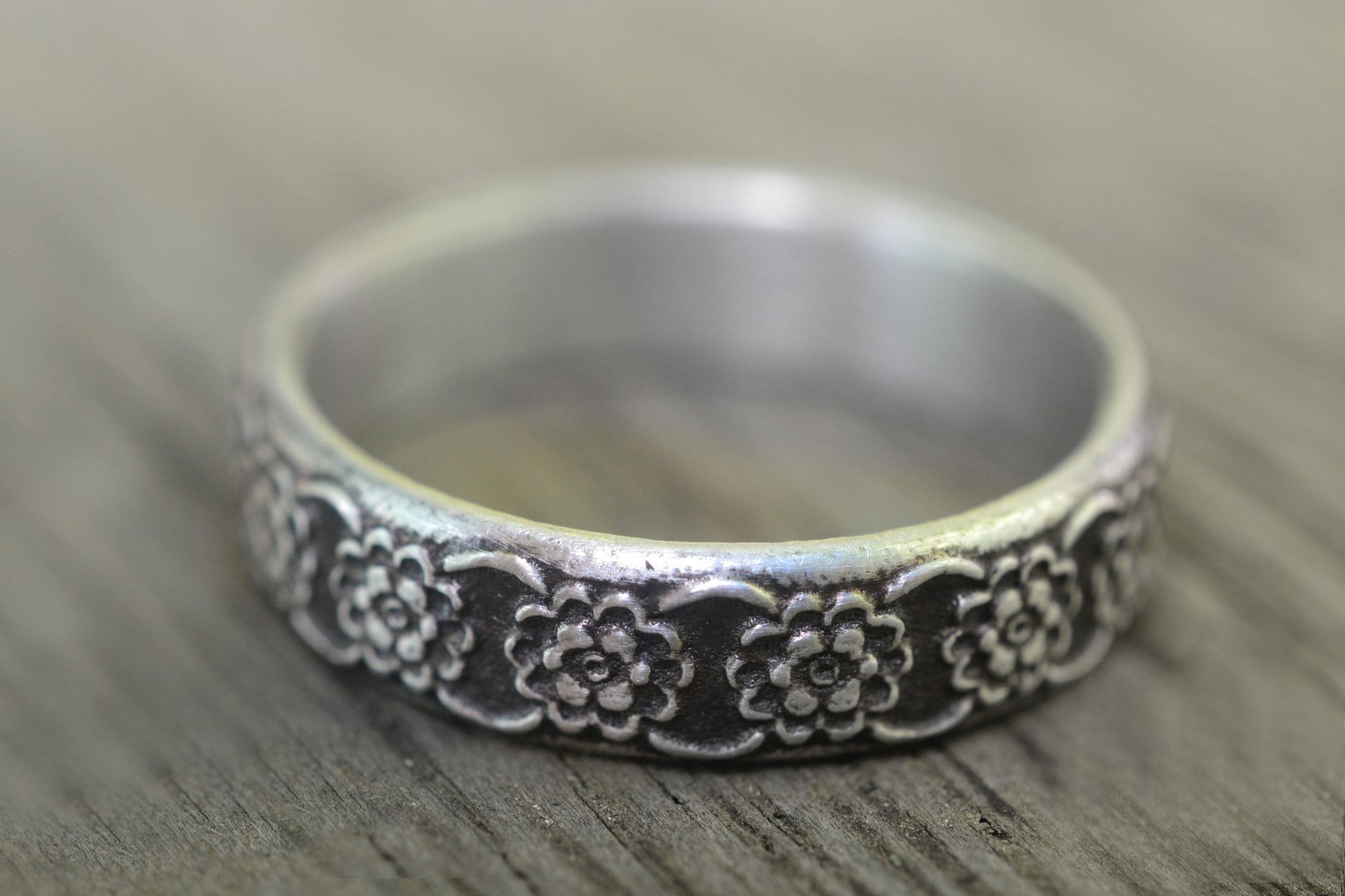 5mm Wide Sterling Silver Wildflower Ring