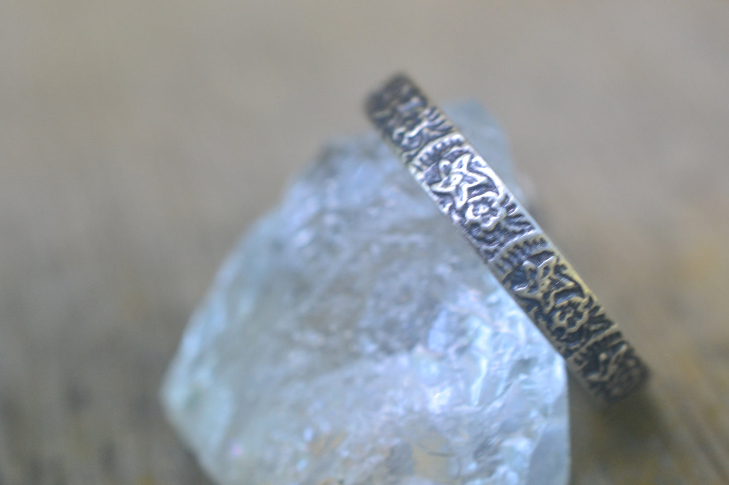 Oxidised SIlver Flower Wedding Band
