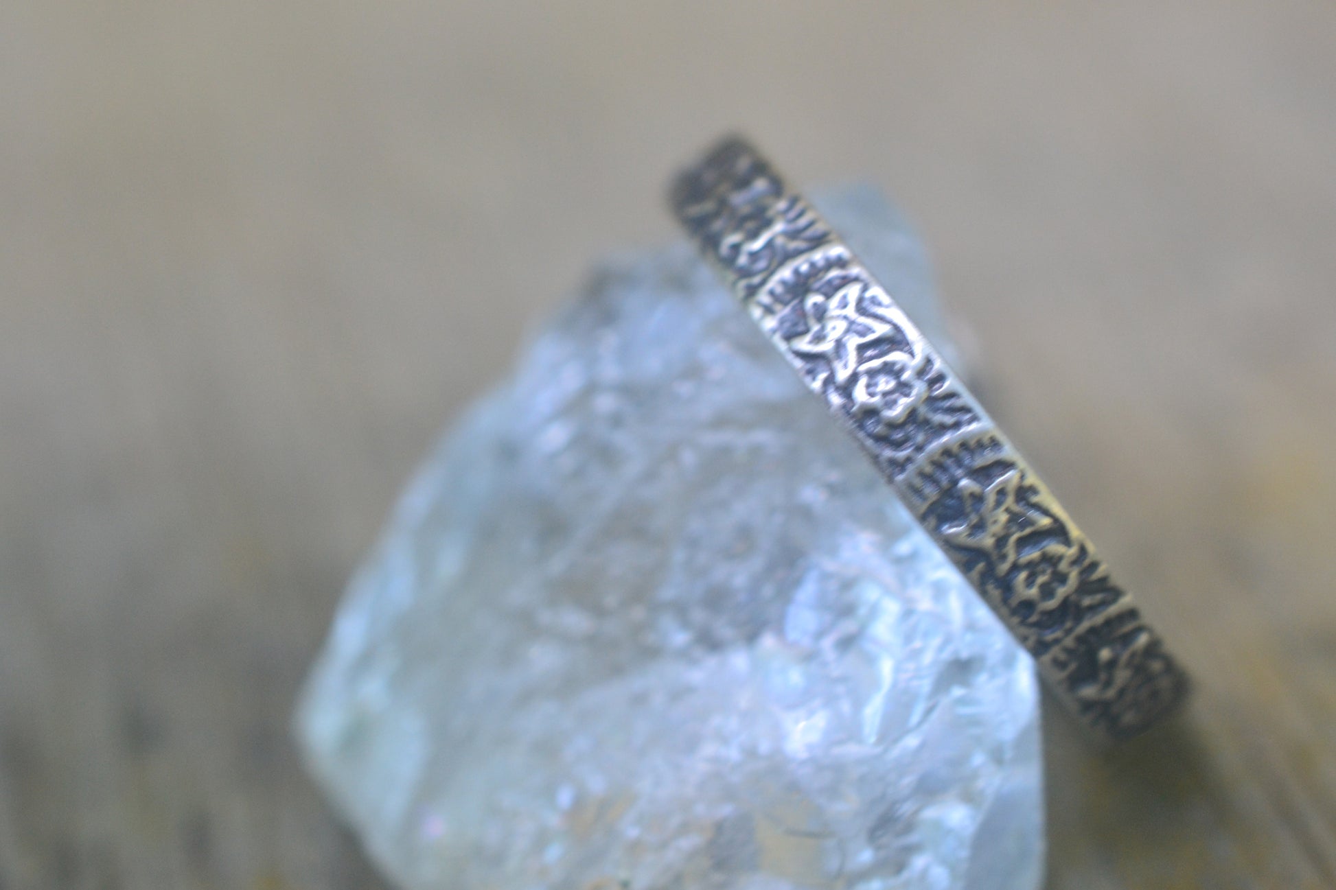 Oxidised SIlver Flower Wedding Band