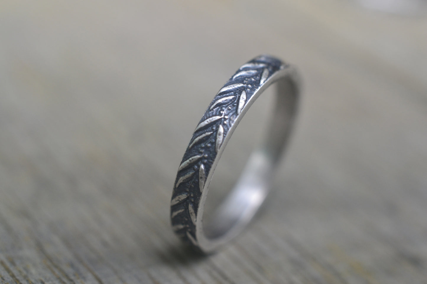 Oxidised Sterling Silver Gum Tree Leaf Band