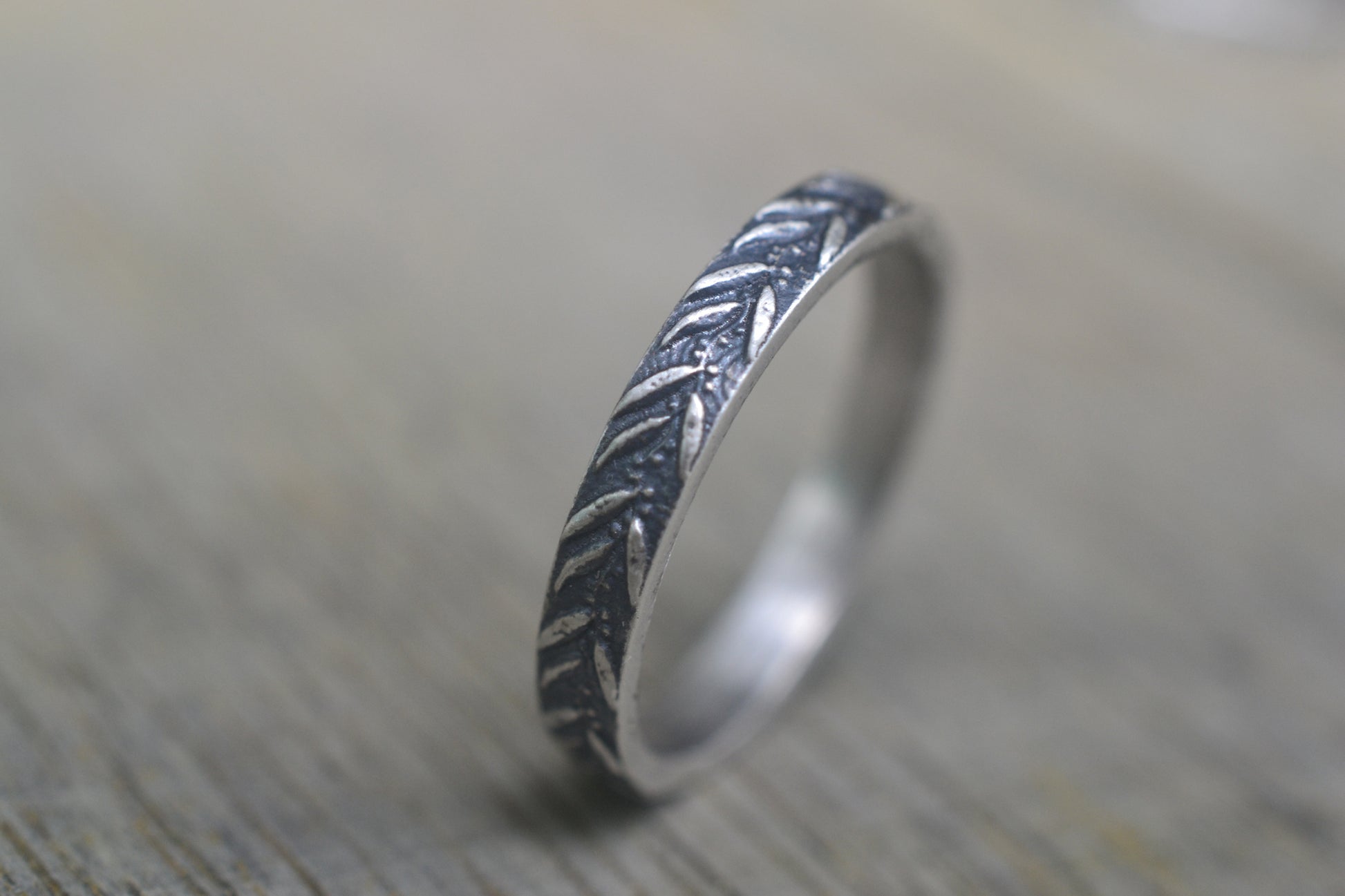 Oxidised Sterling Silver Gum Tree Leaf Band