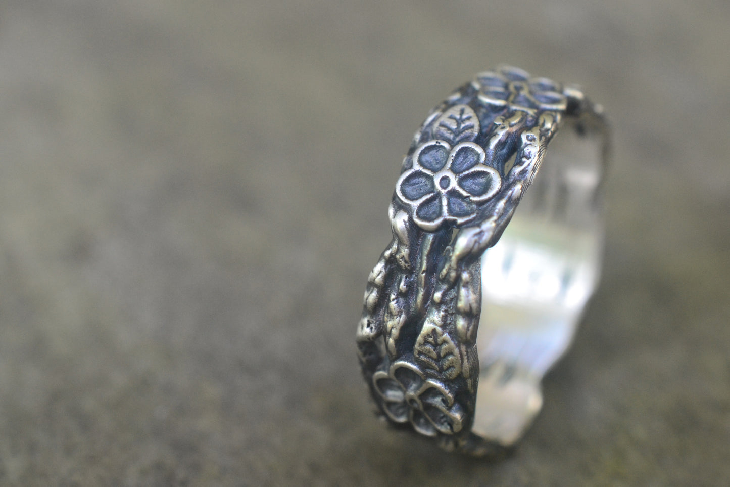 Wild Rose Band in Oxidised Sterling Silver