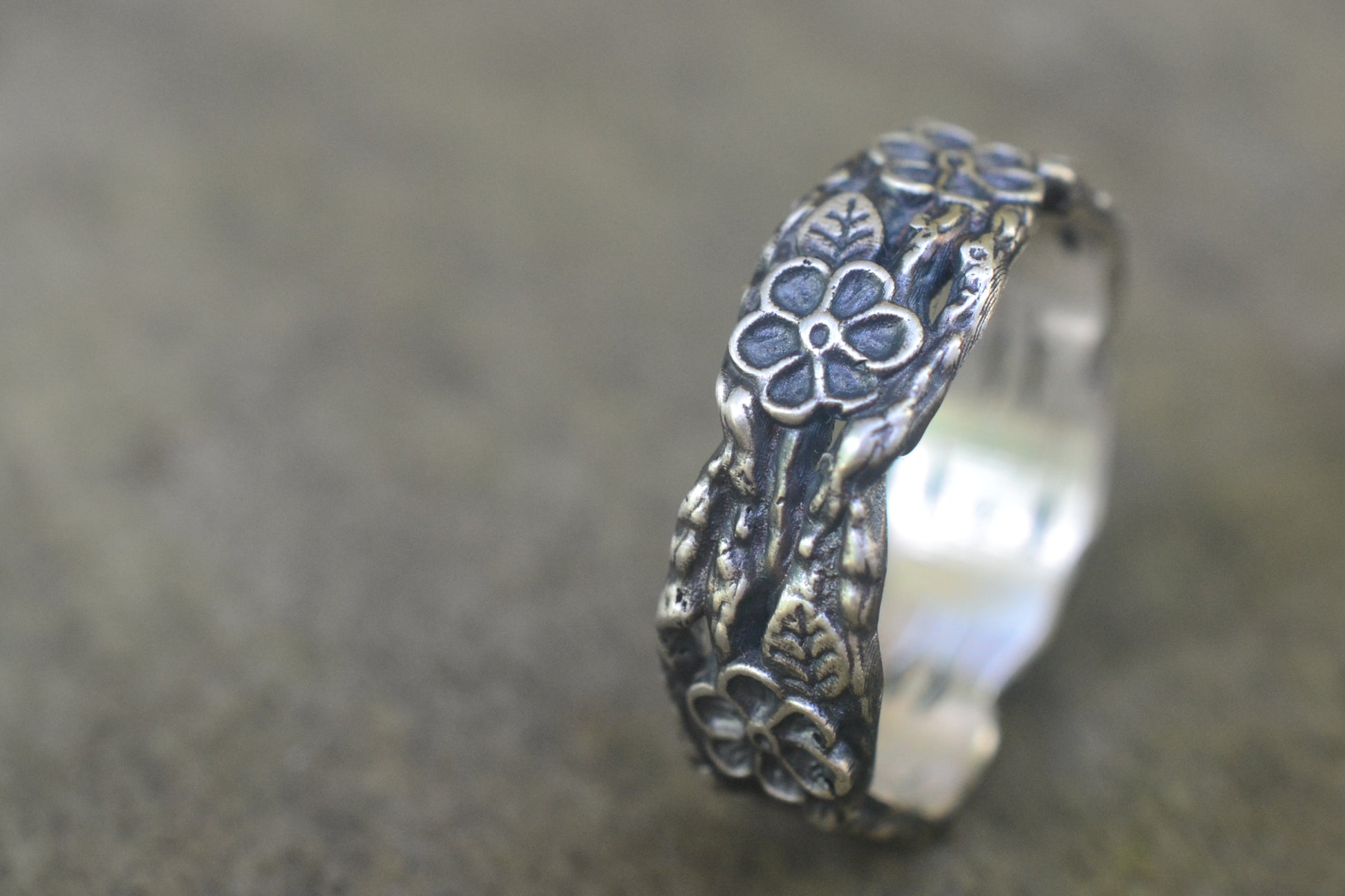 Wild Rose Band in Oxidised Sterling Silver