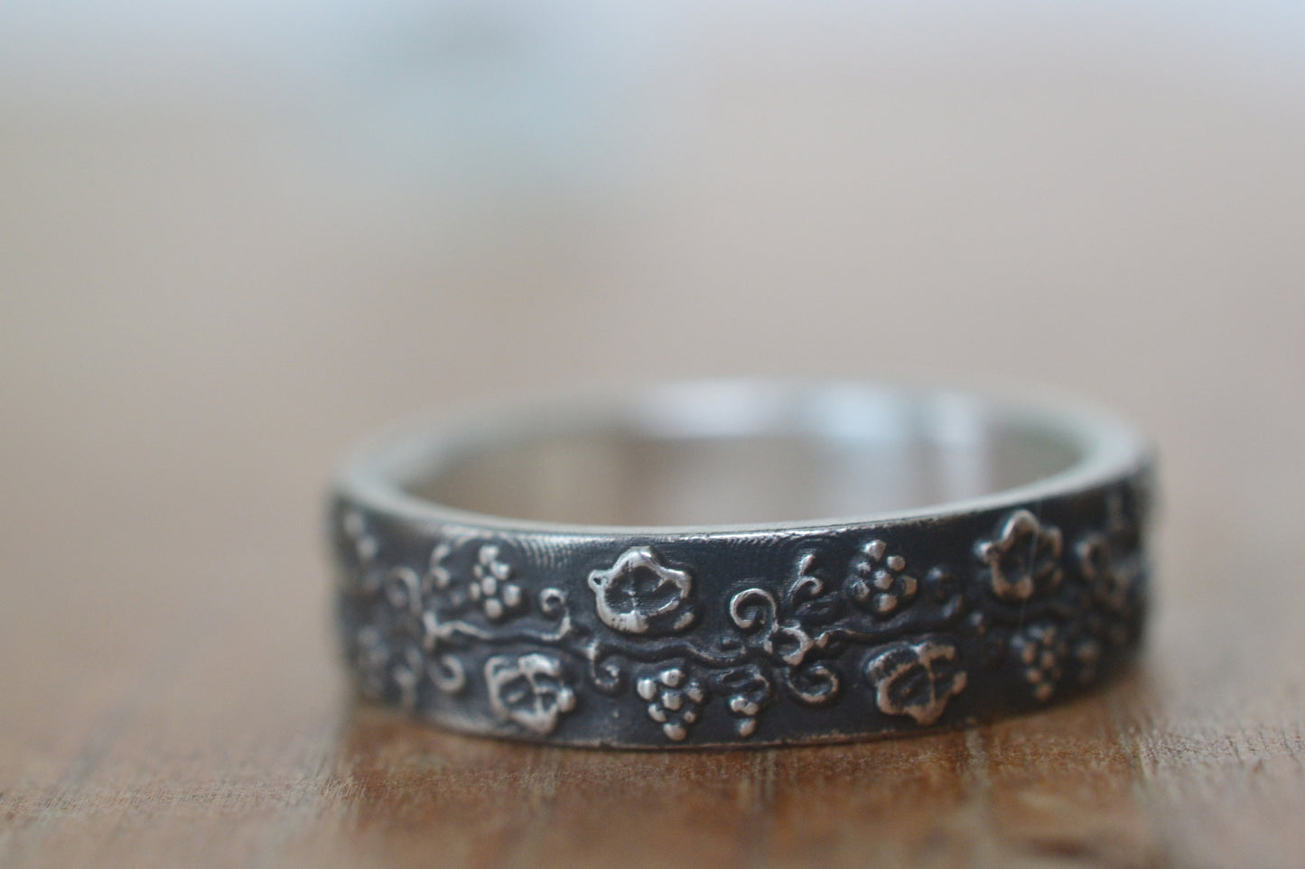 Oxidised Sterling Silver Grape Vine Band