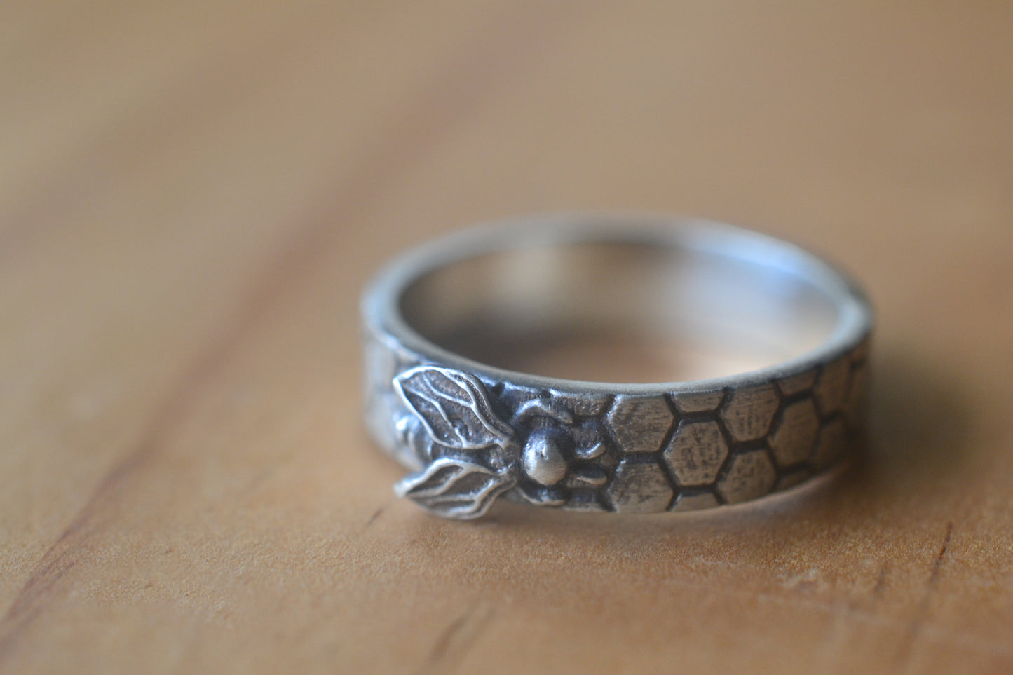 Oxidised Silver Honey Bee Band