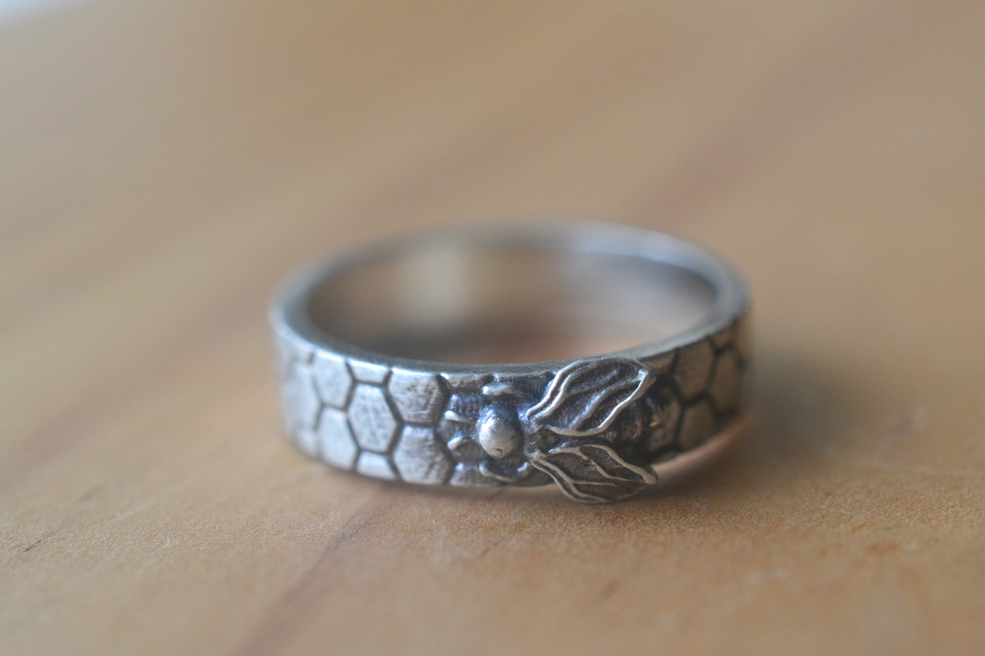 Honeycomb Ring With Bee Charm