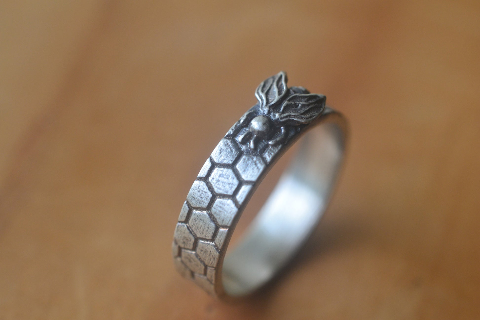 Oxidised Sterling Honeybee Charm Ring