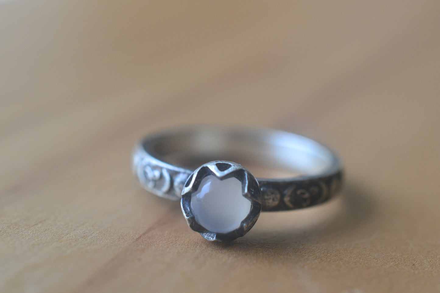 Gothic Pagan White Moonstone Cabochon Ring
