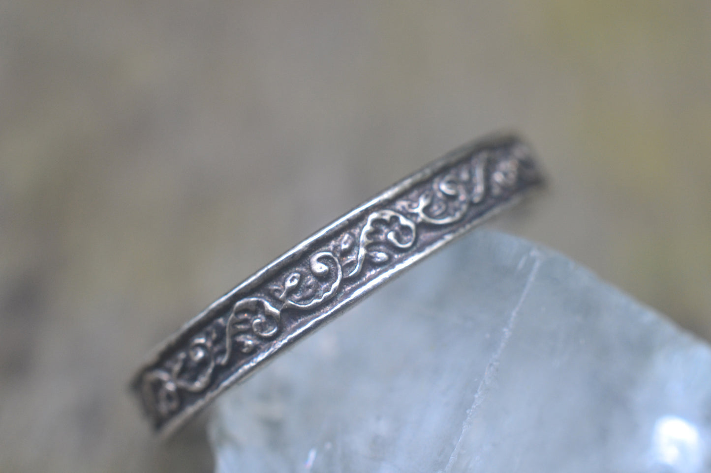 Oxidised Silver Leaf and Vine Wedding Band