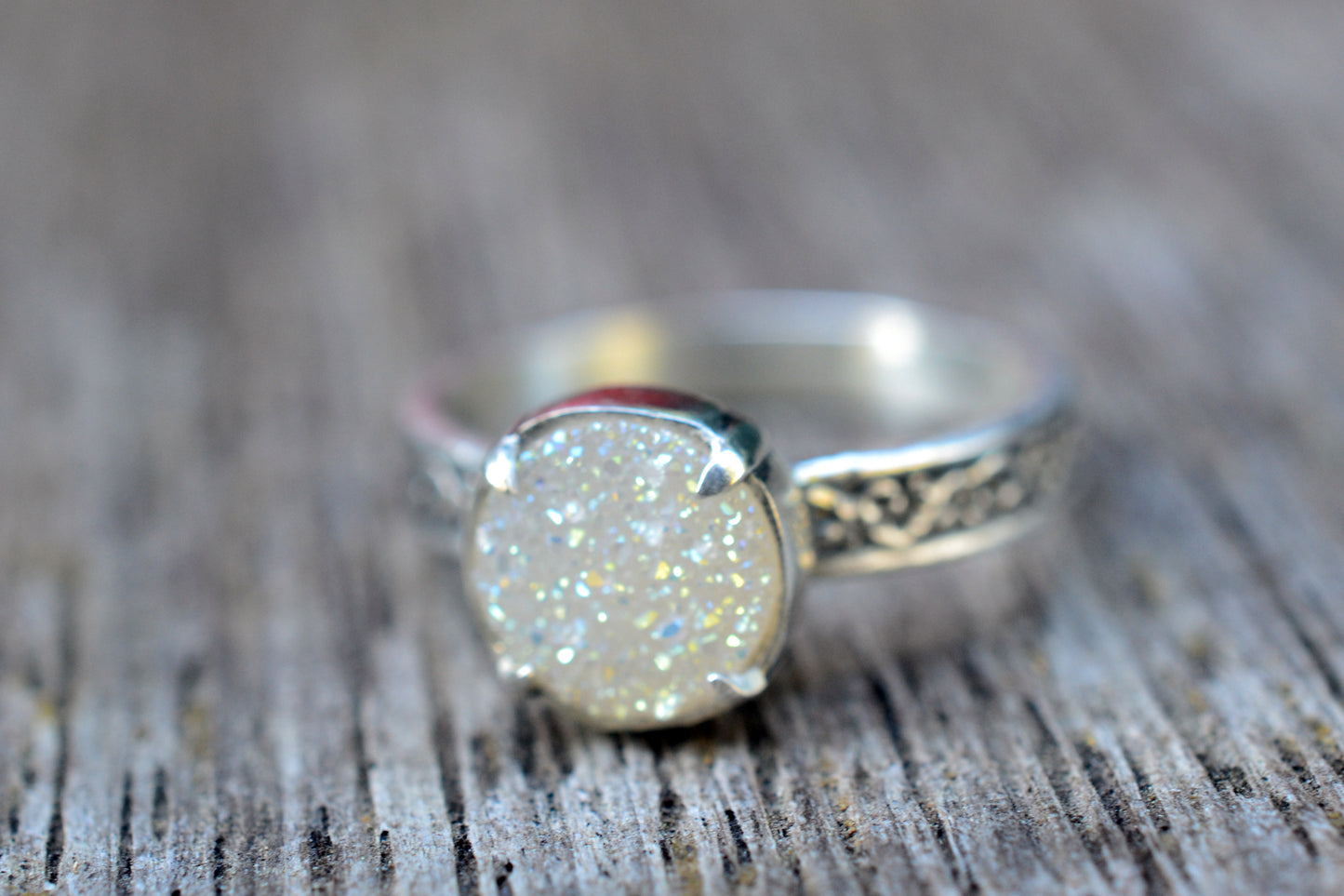 Renaissance Style Druzy Agate Statement Ring