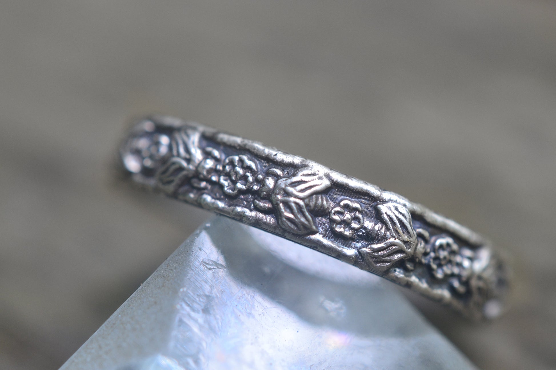 Oxidised Silver Rose And Bee Stacking Ring