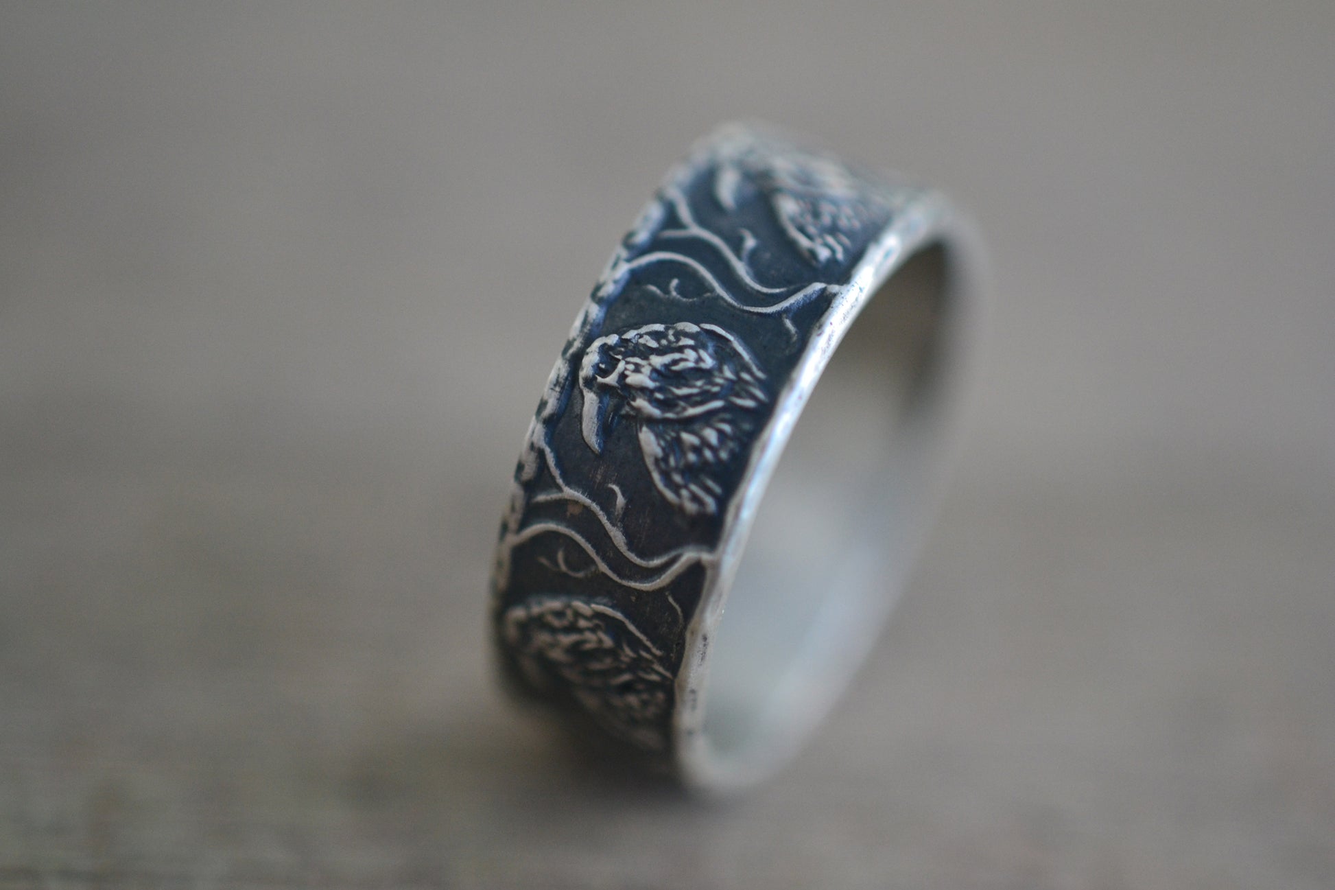 Oxidised Silver Crow Wedding Band