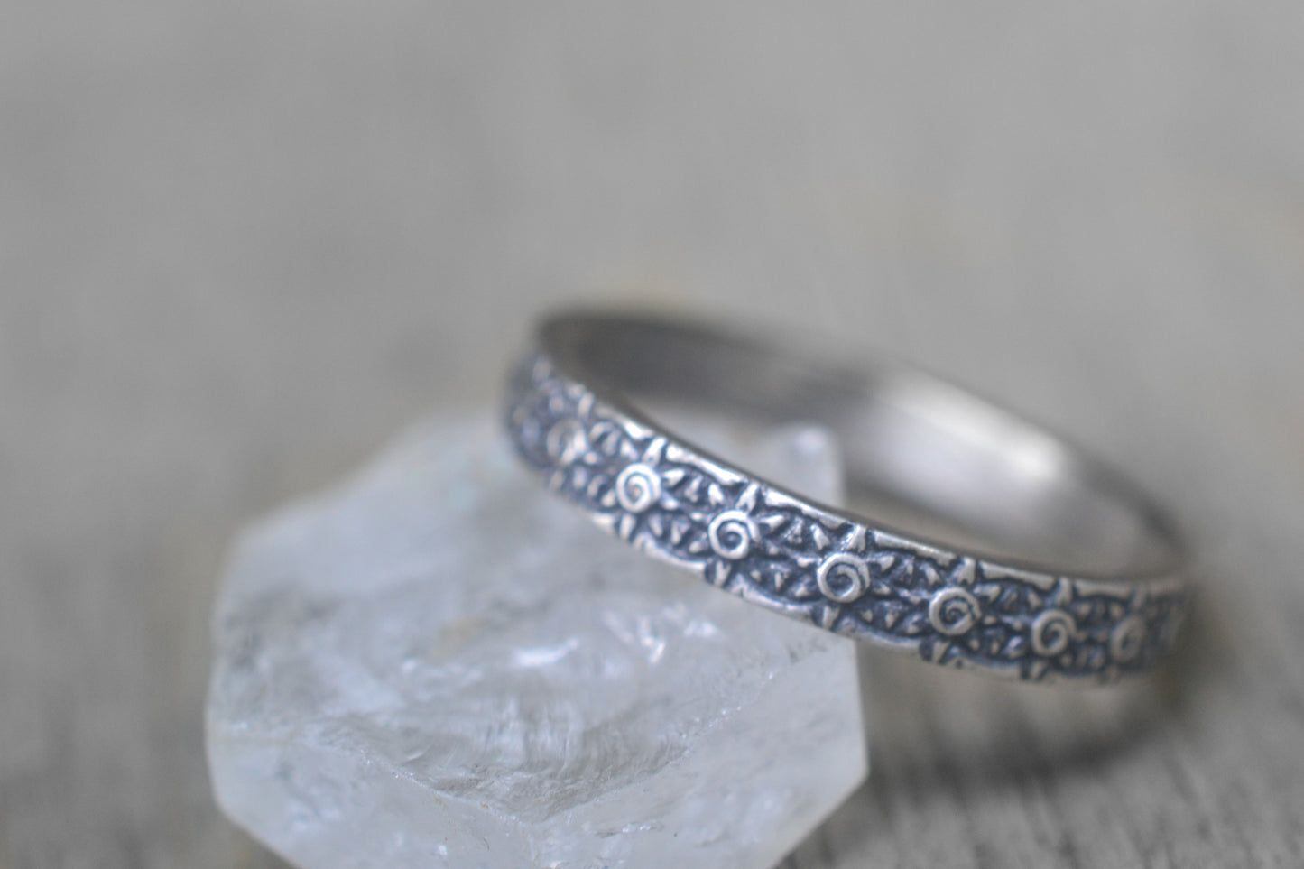 Narrow Wedding Band With Sun Design