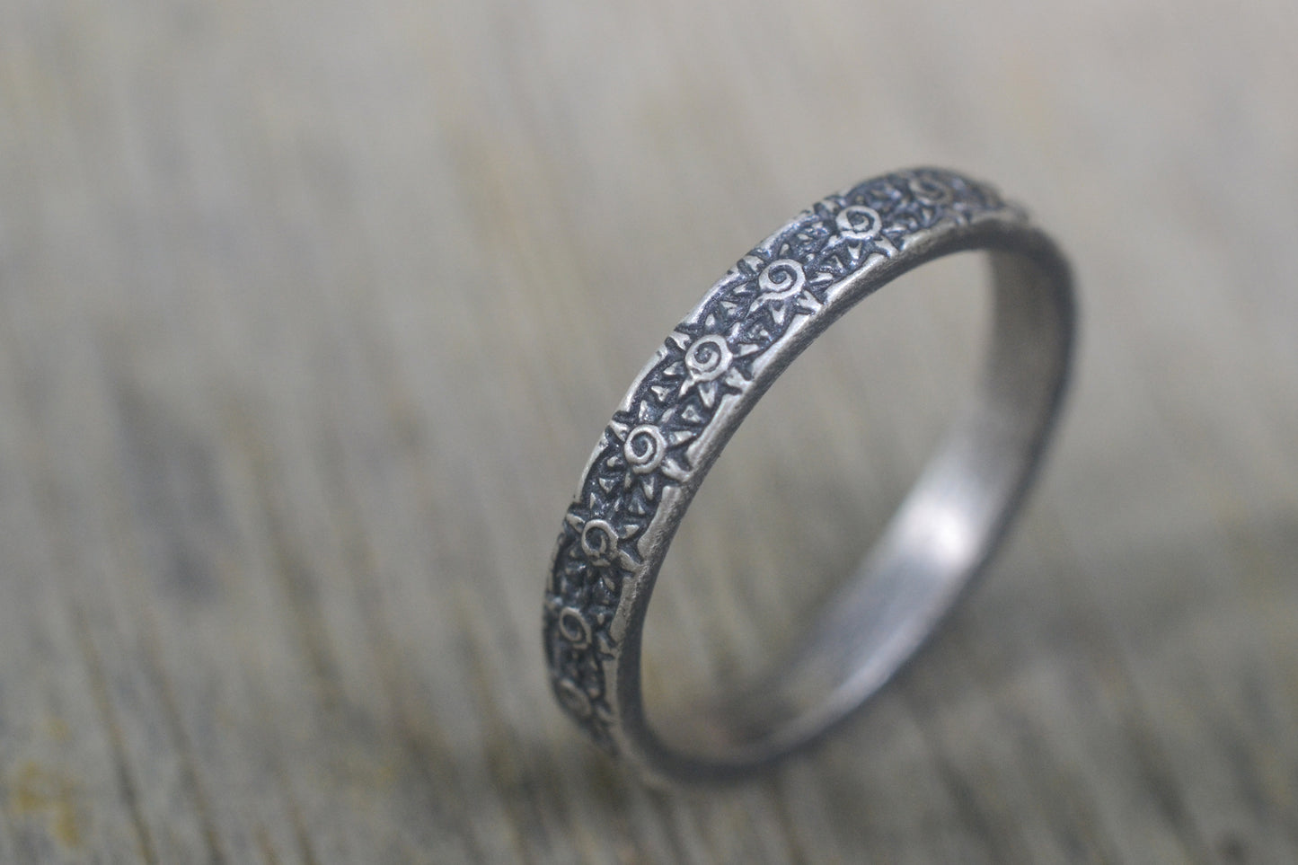 Oxidised Sterling Silver Sun Spiral Design