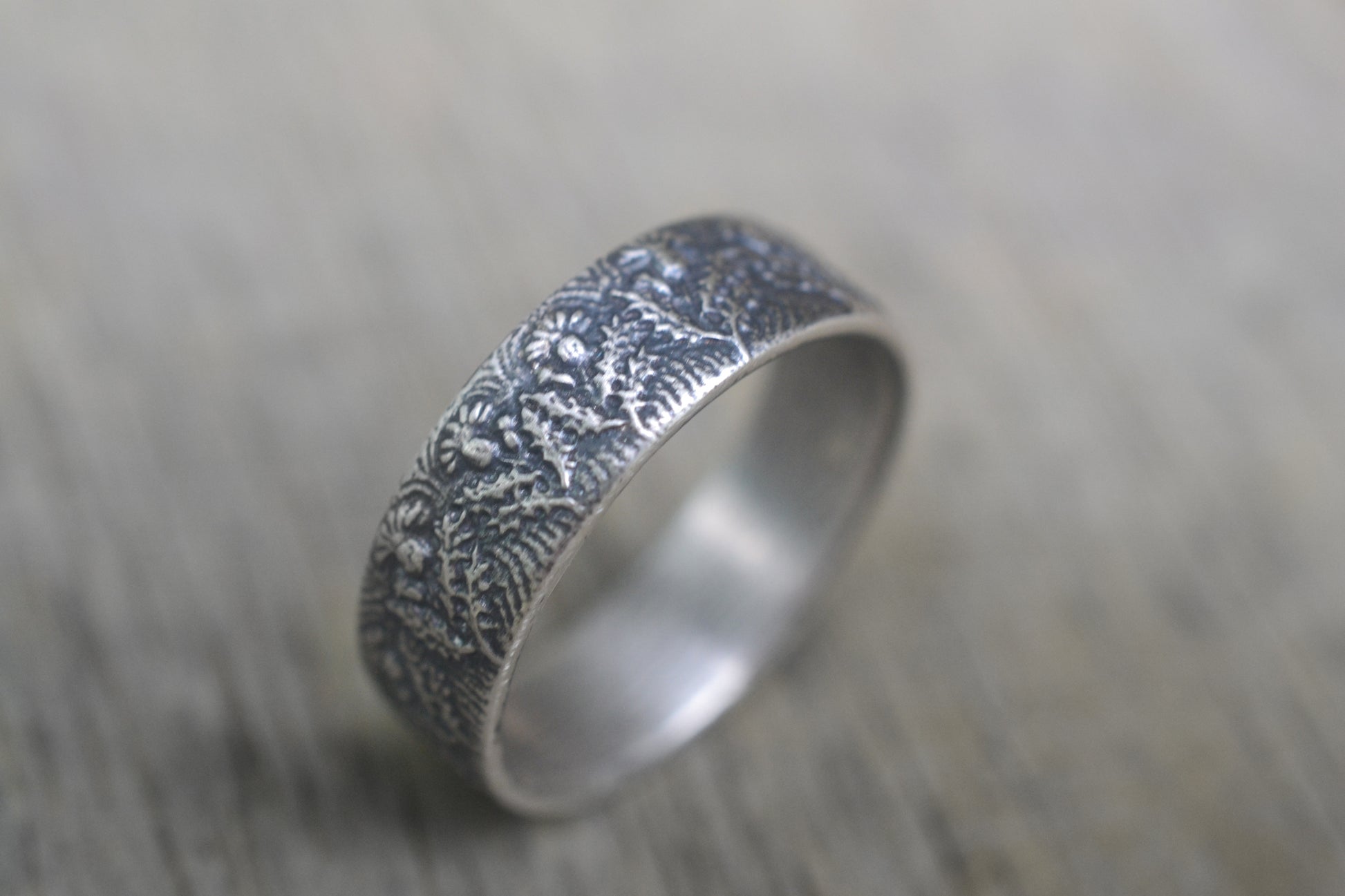 Mens Wide Wedding Band With Thistle Pattern