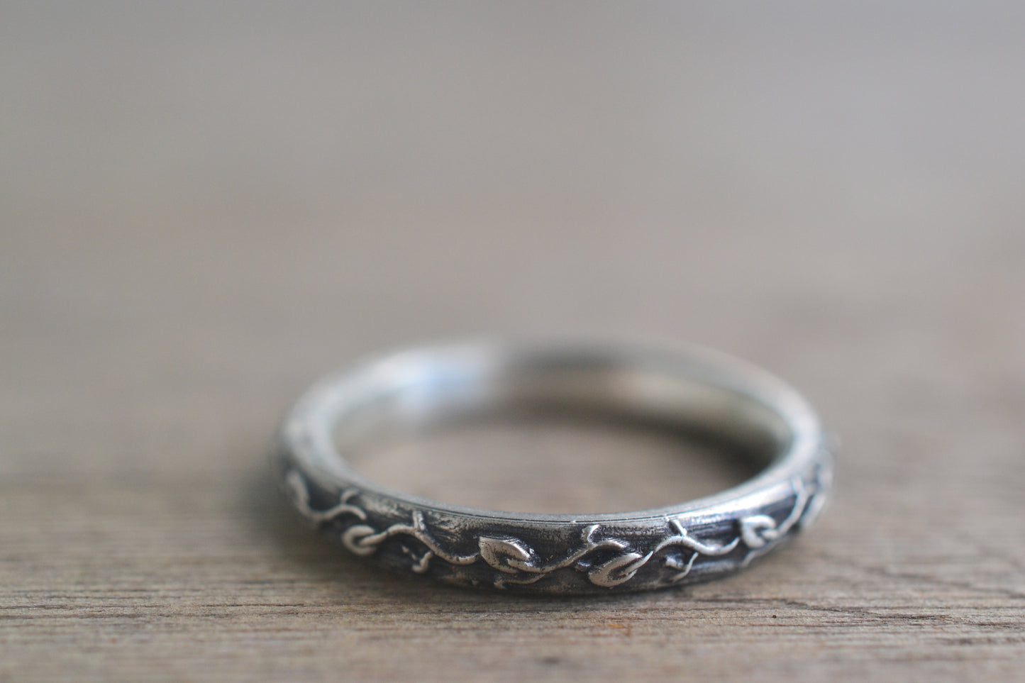 Oxidised Silver Vine Leaf Wedding Band