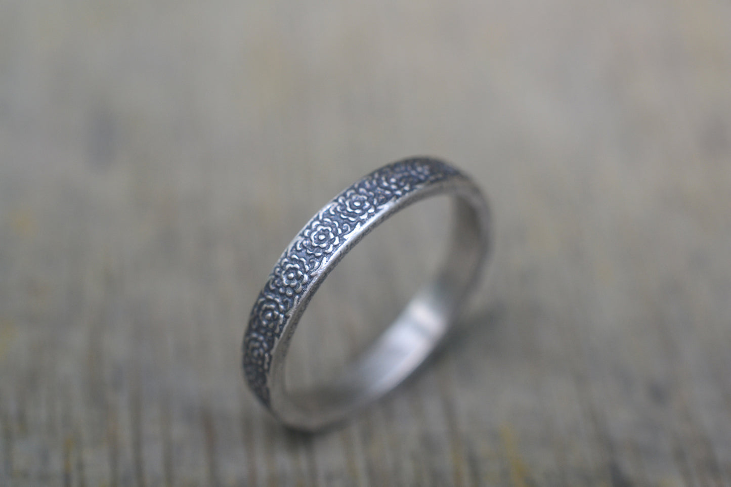 Oxidised Sterling Silver Wildflower Band