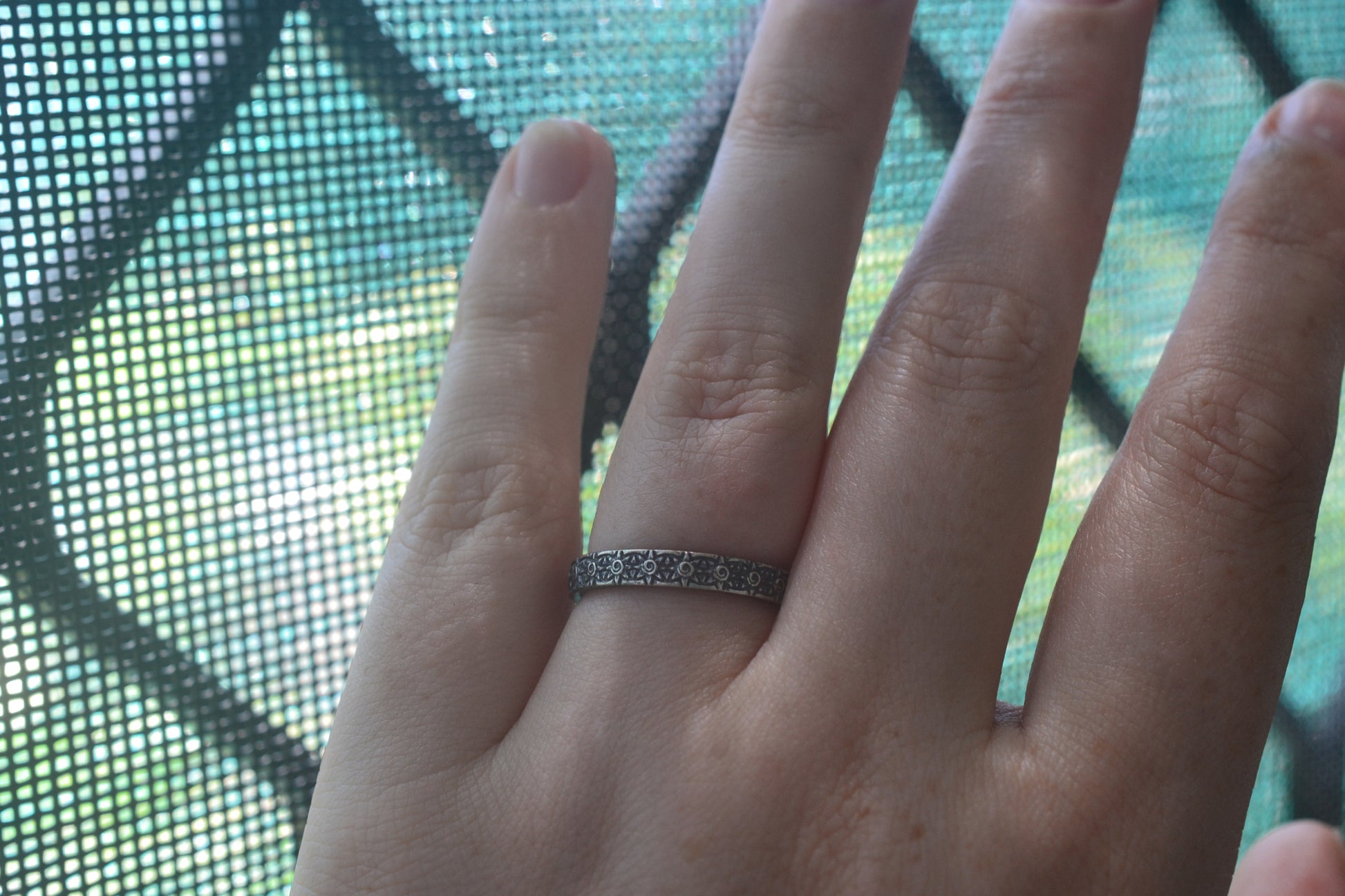 Dainty Silver Sun Wedding Band