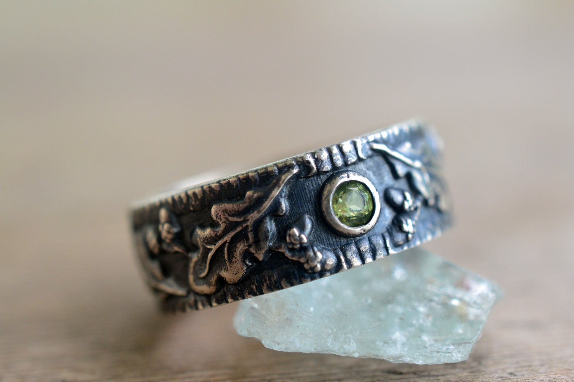 Druid Wedding Band With Green Peridot