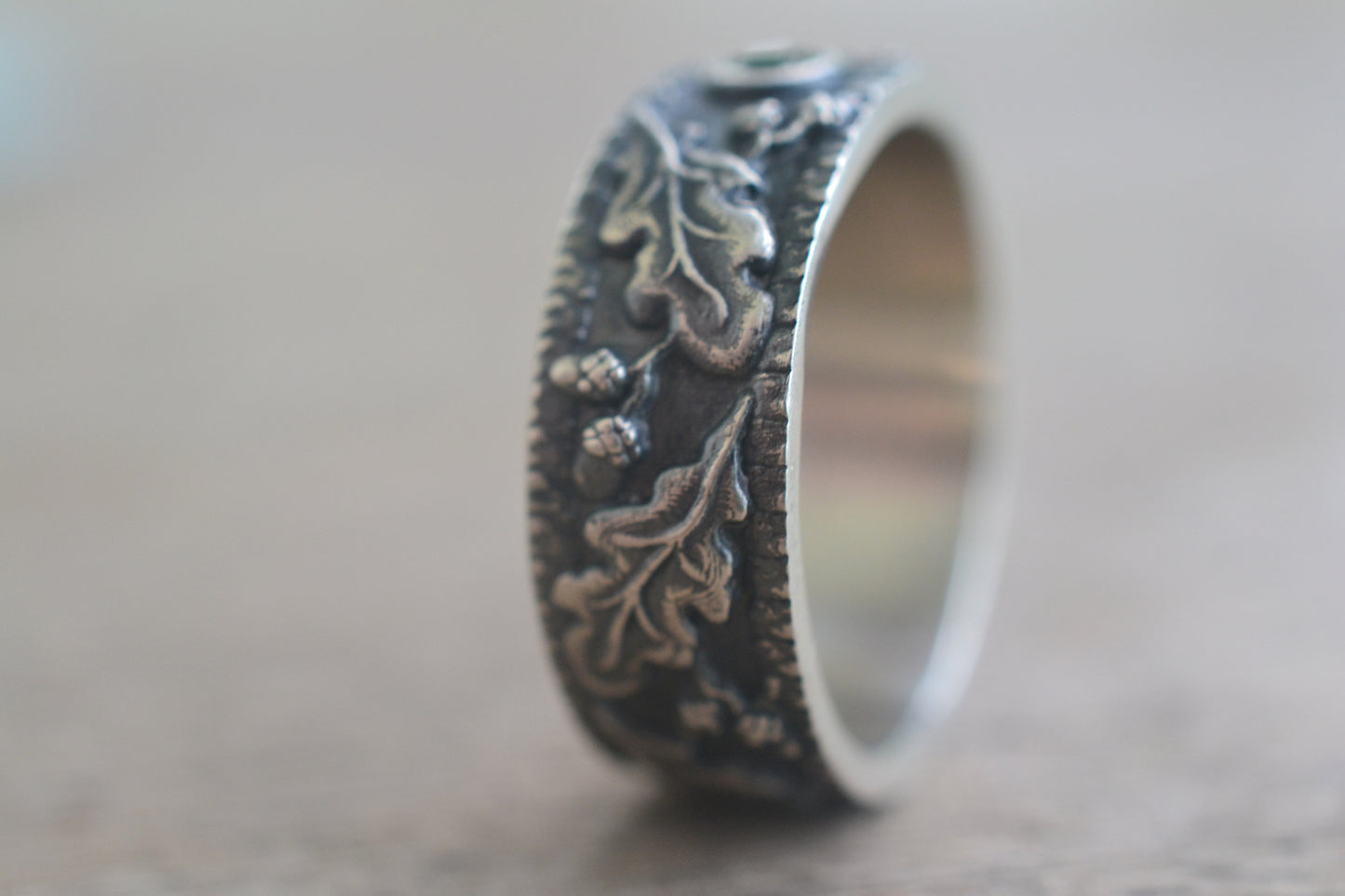 Oxidised Silver Acorn Wedding Band