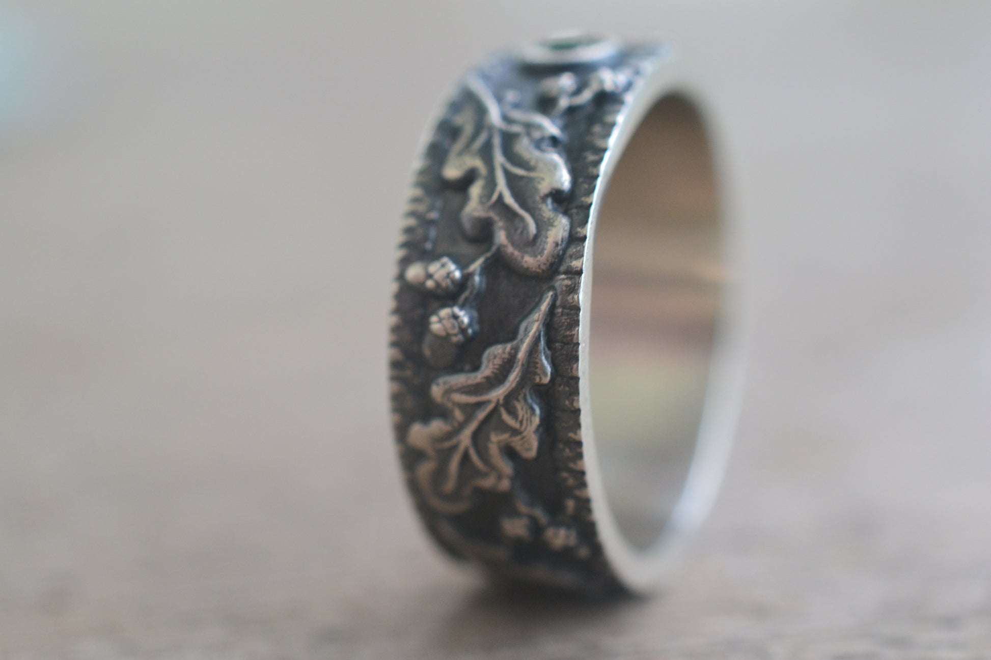Oxidised Silver Acorn Wedding Band